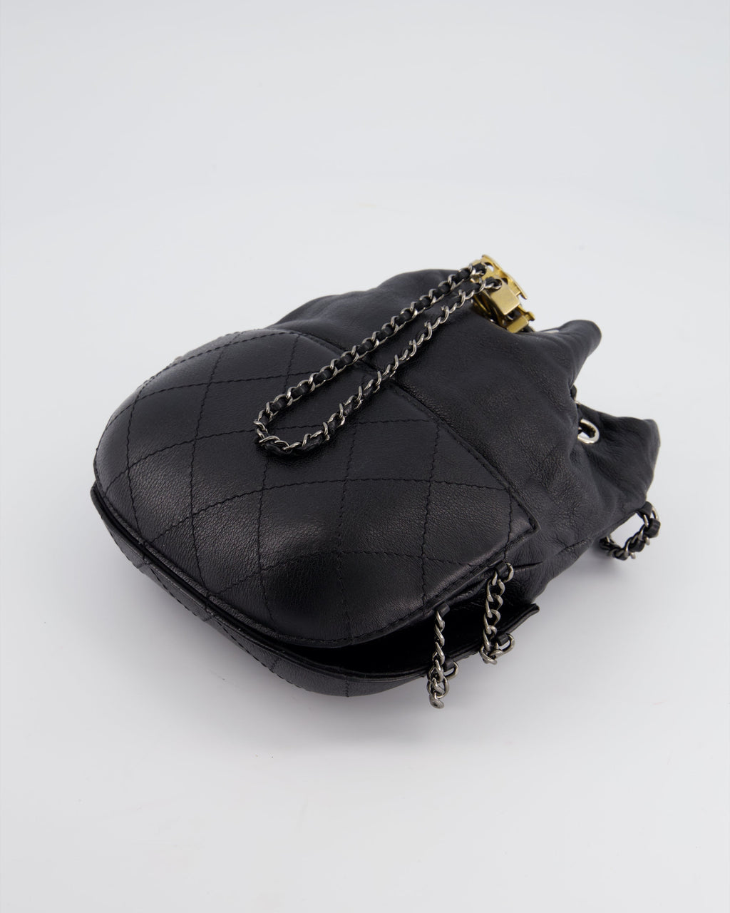 Chanel Black Mini Bucket Bag in Aged Calfskin Leather with Mixed Hardware