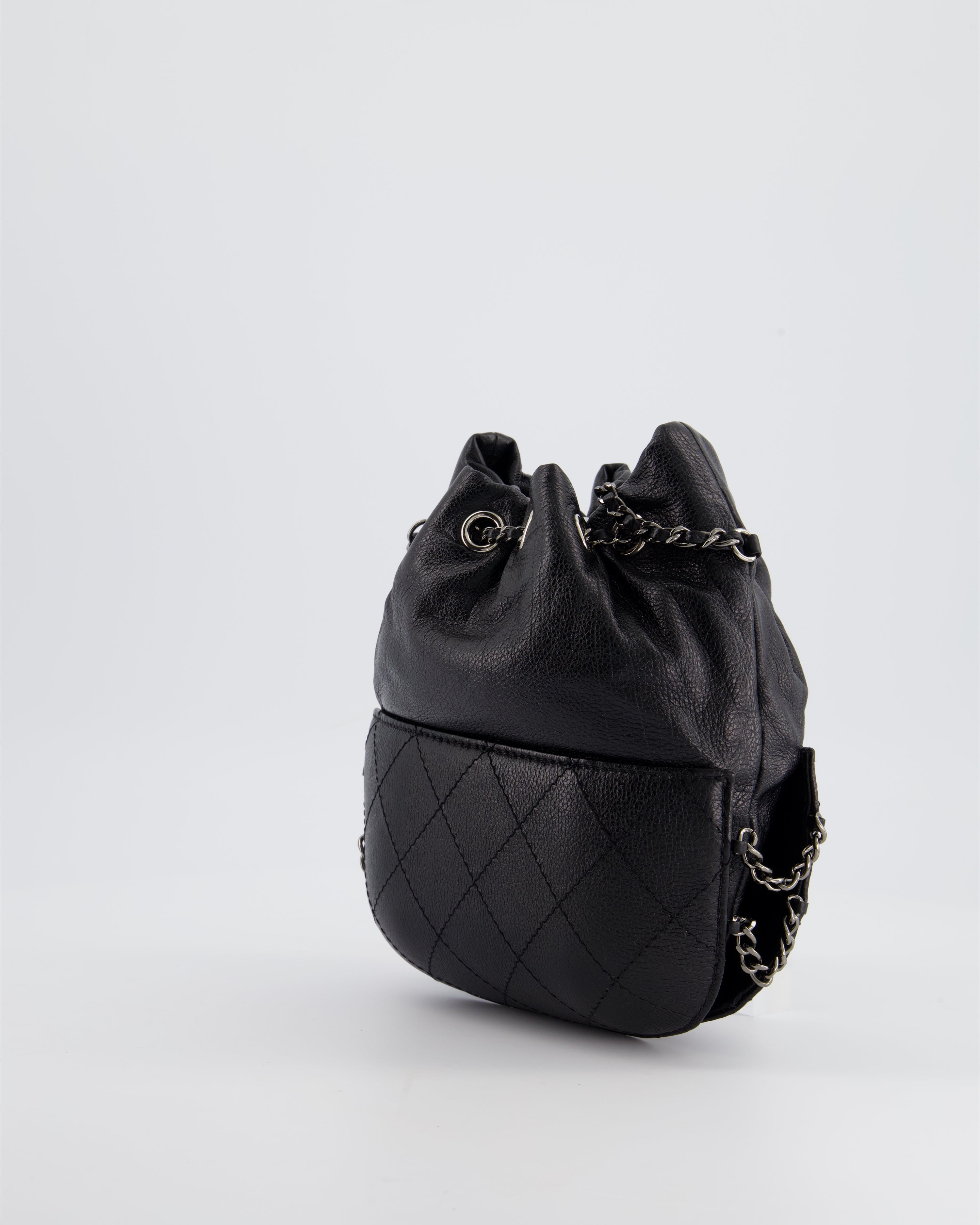 Chanel Black Mini Bucket Bag in Aged Calfskin Leather with Mixed Hardware