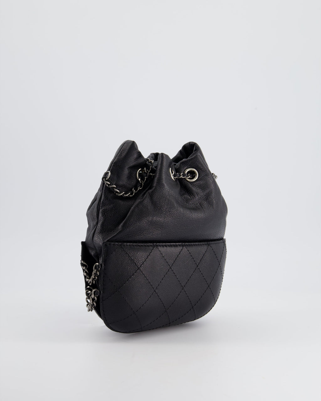 Chanel Black Mini Bucket Bag in Aged Calfskin Leather with Mixed Hardware