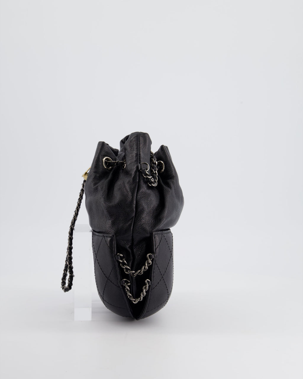 Chanel Black Mini Bucket Bag in Aged Calfskin Leather with Mixed Hardware