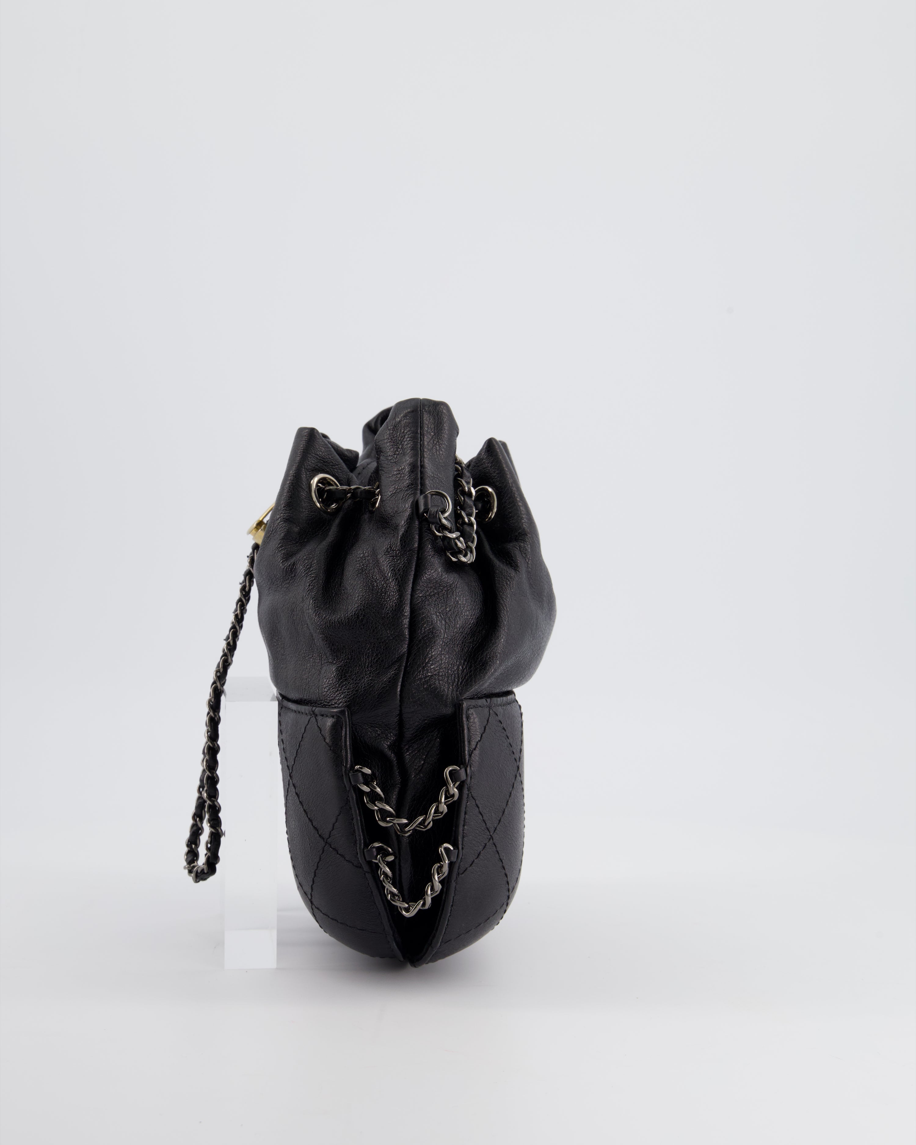 Chanel Black Mini Bucket Bag in Aged Calfskin Leather with Mixed Hardware