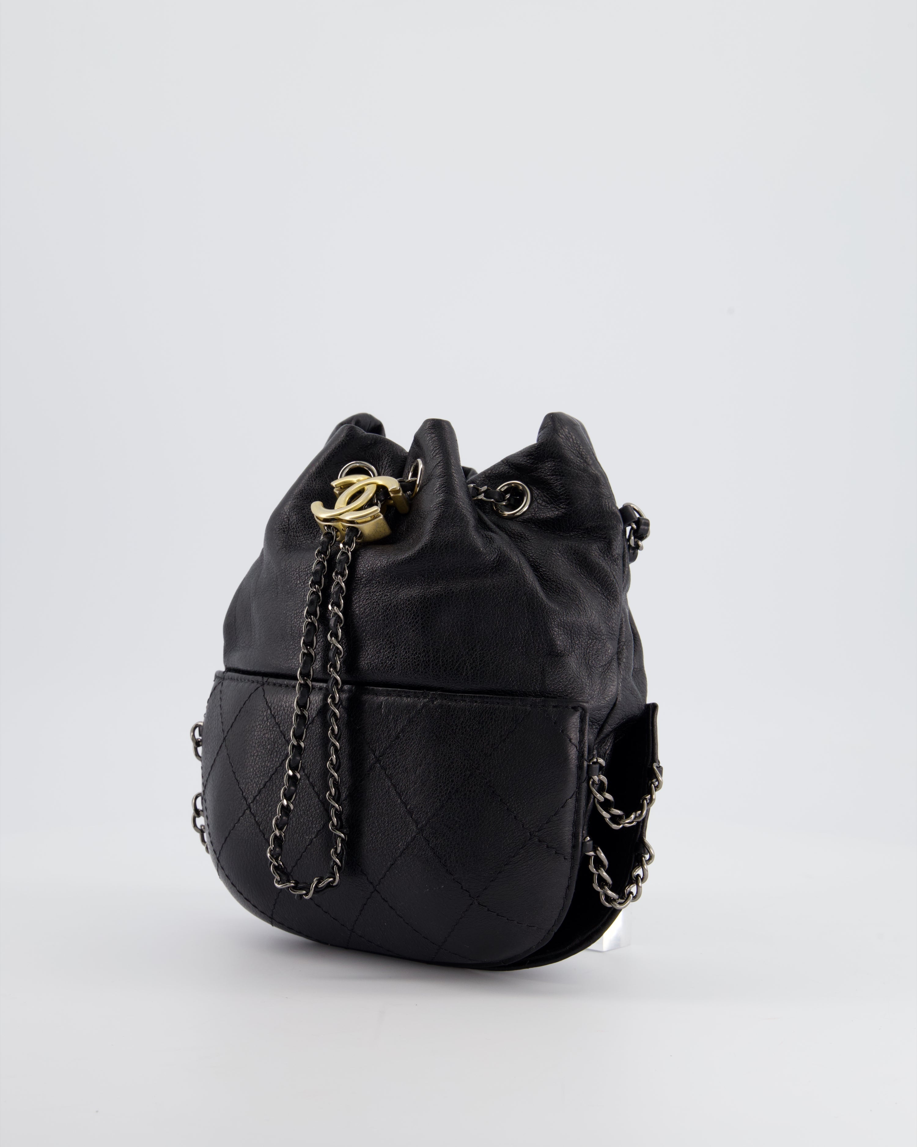 Chanel Black Mini Bucket Bag in Aged Calfskin Leather with Mixed Hardware