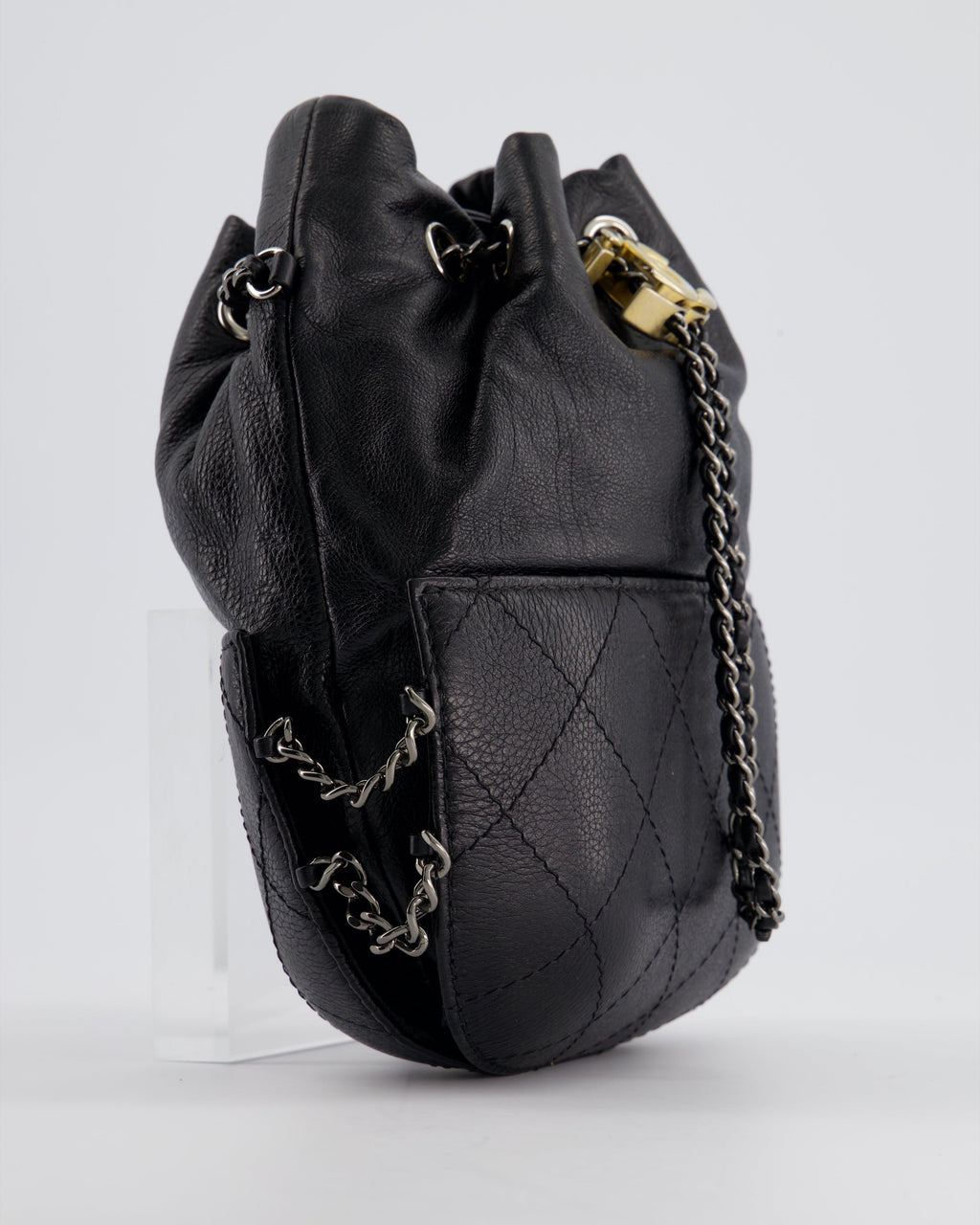 Chanel Black Mini Bucket Bag in Aged Calfskin Leather with Mixed Hardware