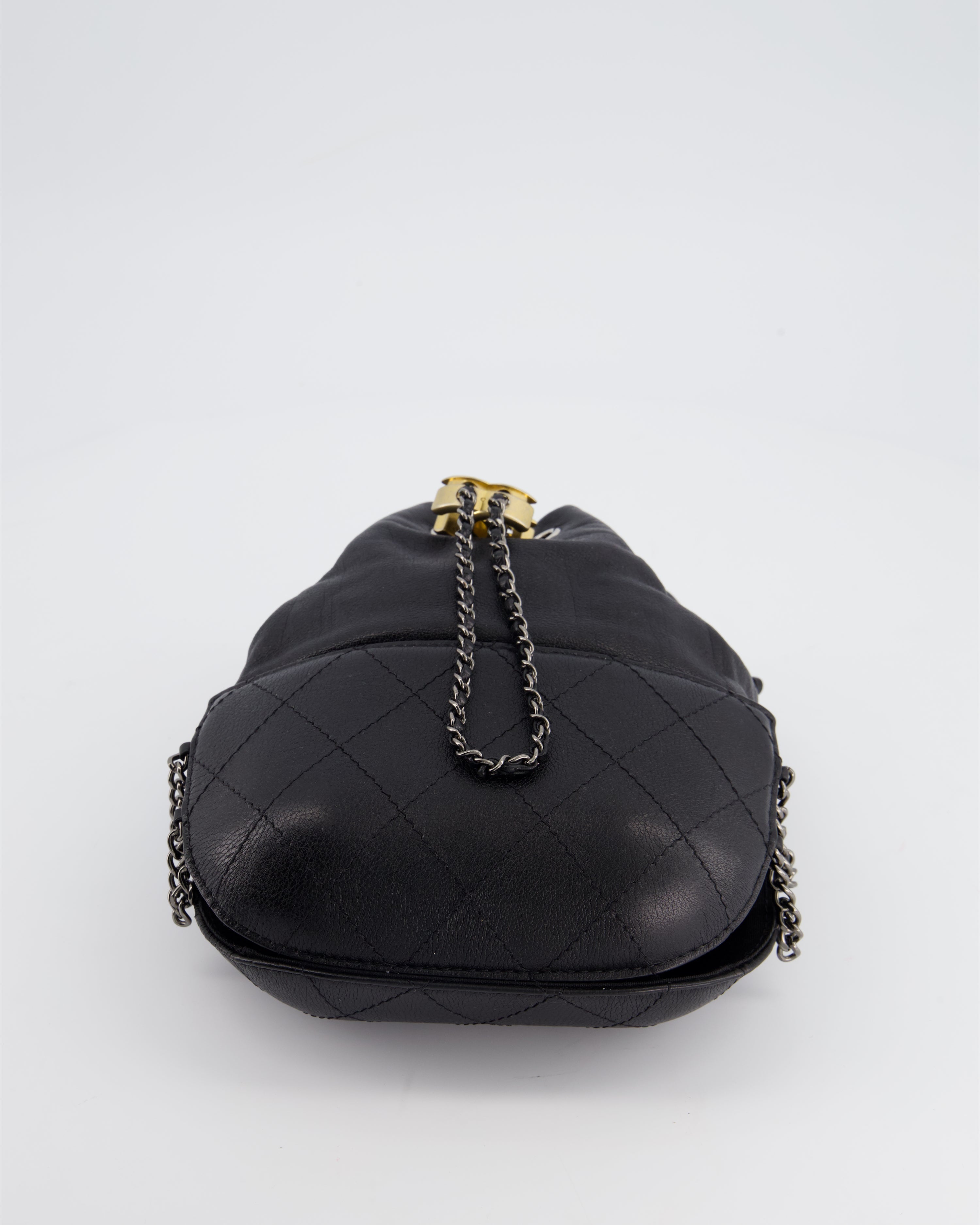 Chanel Black Mini Bucket Bag in Aged Calfskin Leather with Mixed Hardware