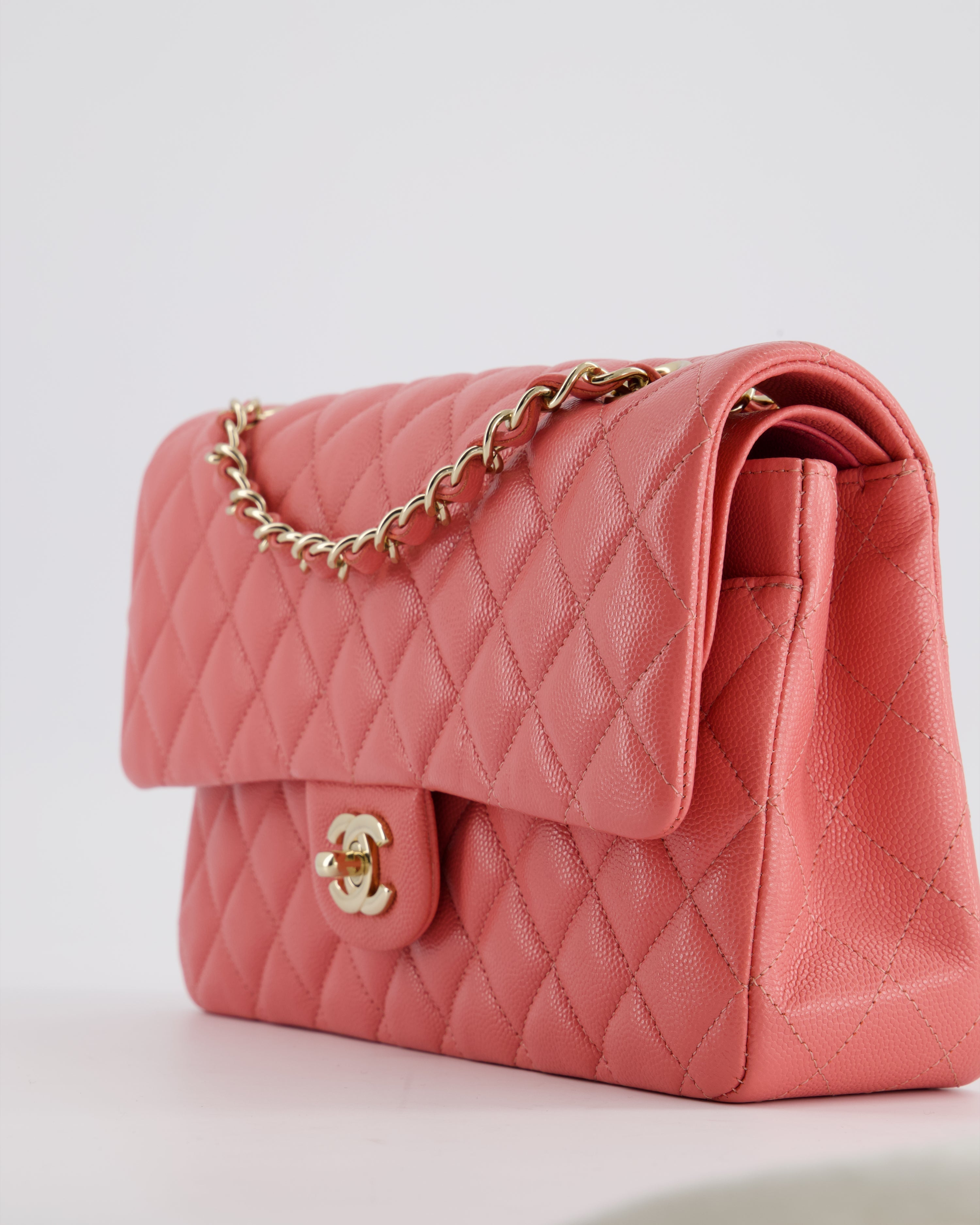 Chanel Medium Pink Classic Double Flap Bag in Caviar Leather with Gold Hardware
