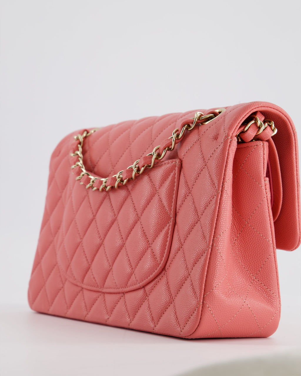 Chanel Medium Pink Classic Double Flap Bag in Caviar Leather with Gold Hardware
