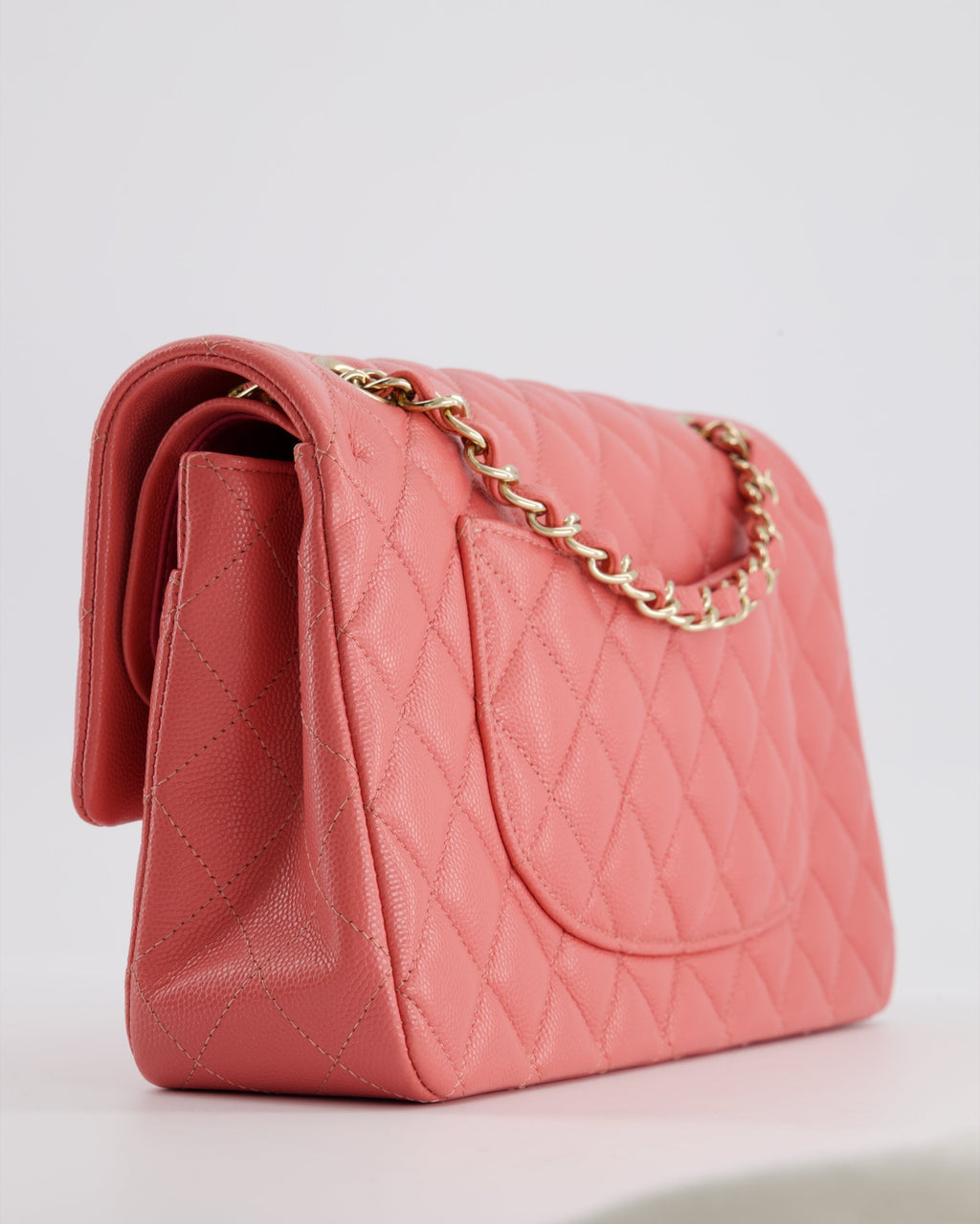Chanel Medium Pink Classic Double Flap Bag in Caviar Leather with Gold Hardware
