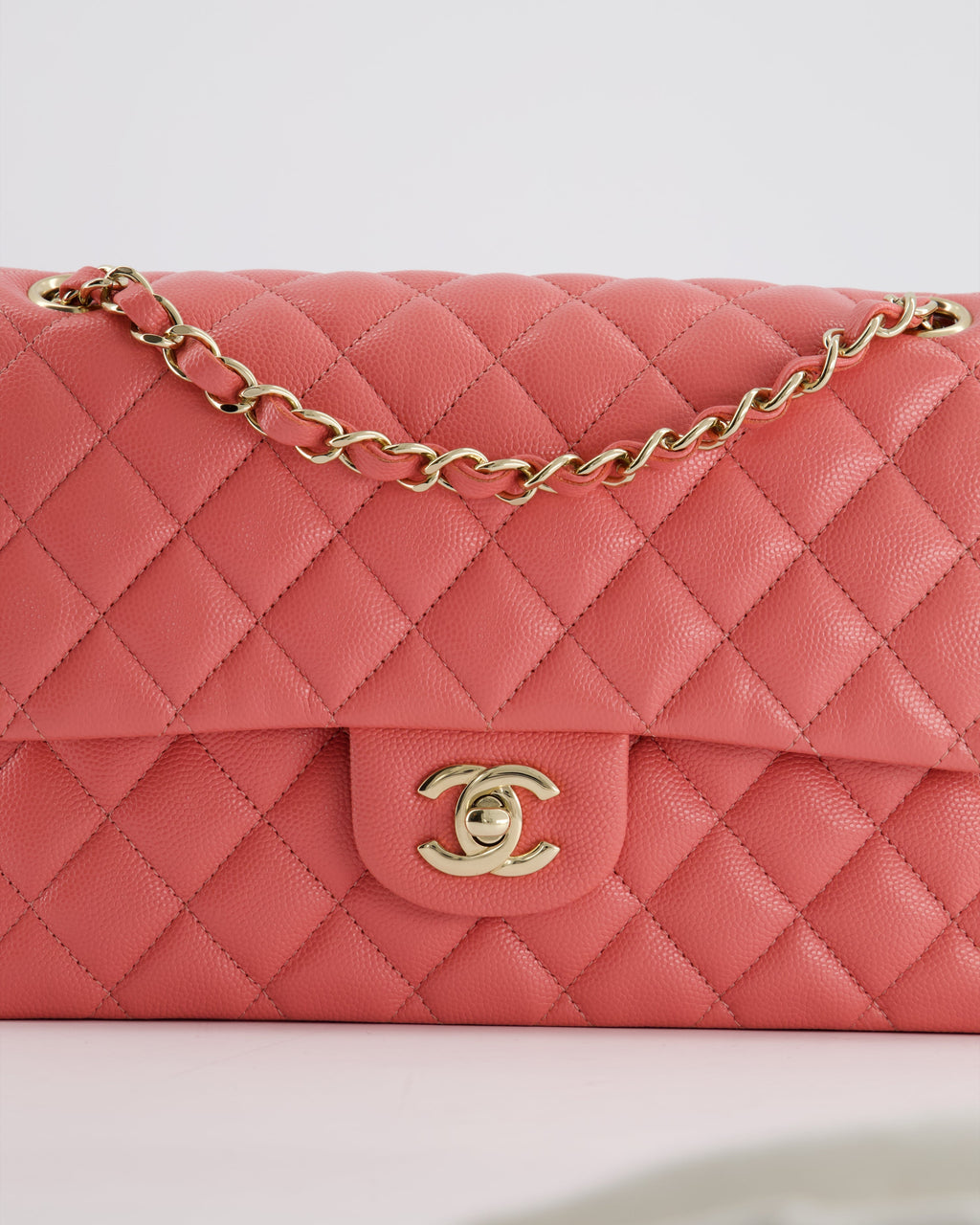 Chanel Medium Pink Classic Double Flap Bag in Caviar Leather with Gold Hardware