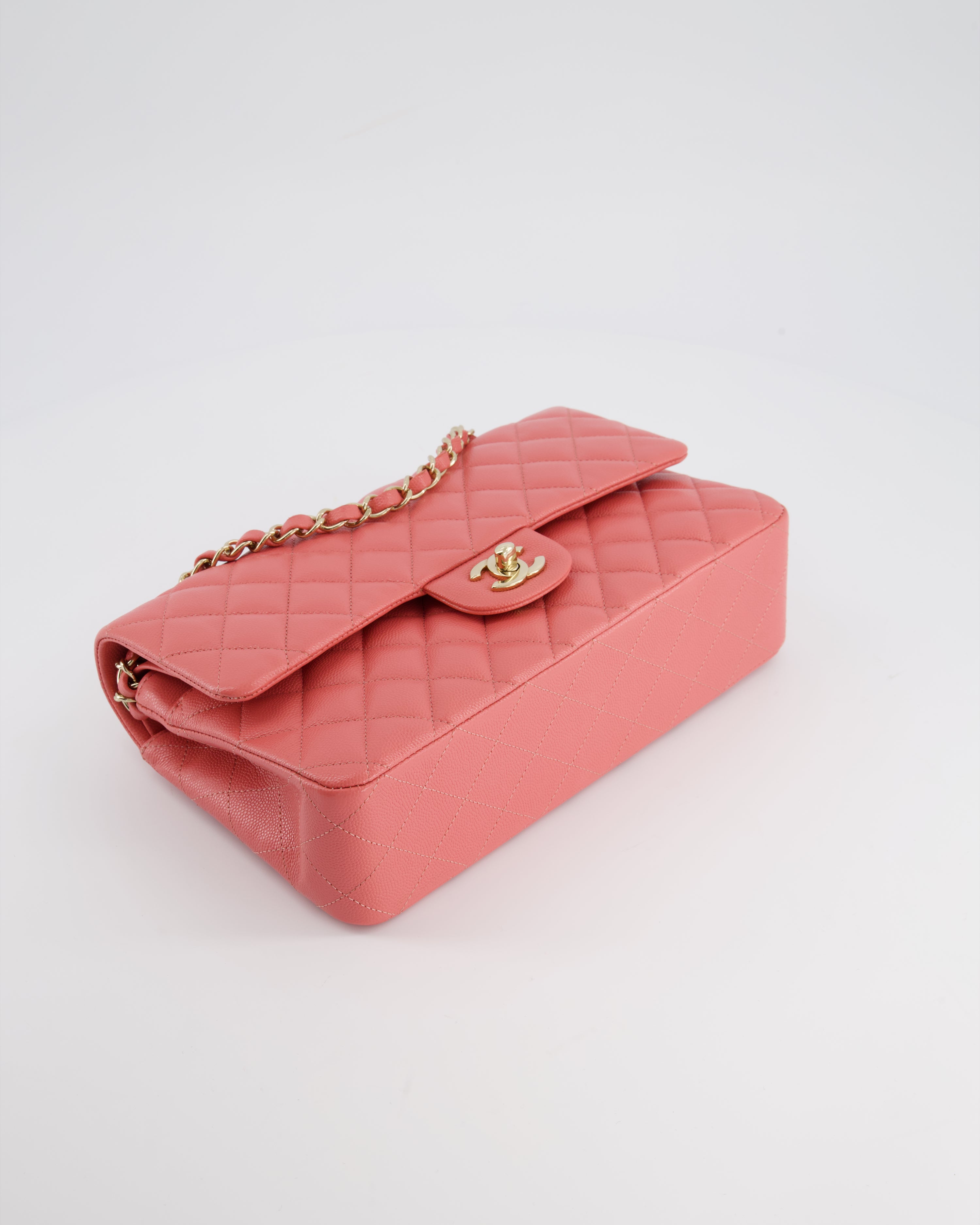 Chanel Medium Pink Classic Double Flap Bag in Caviar Leather with Gold Hardware