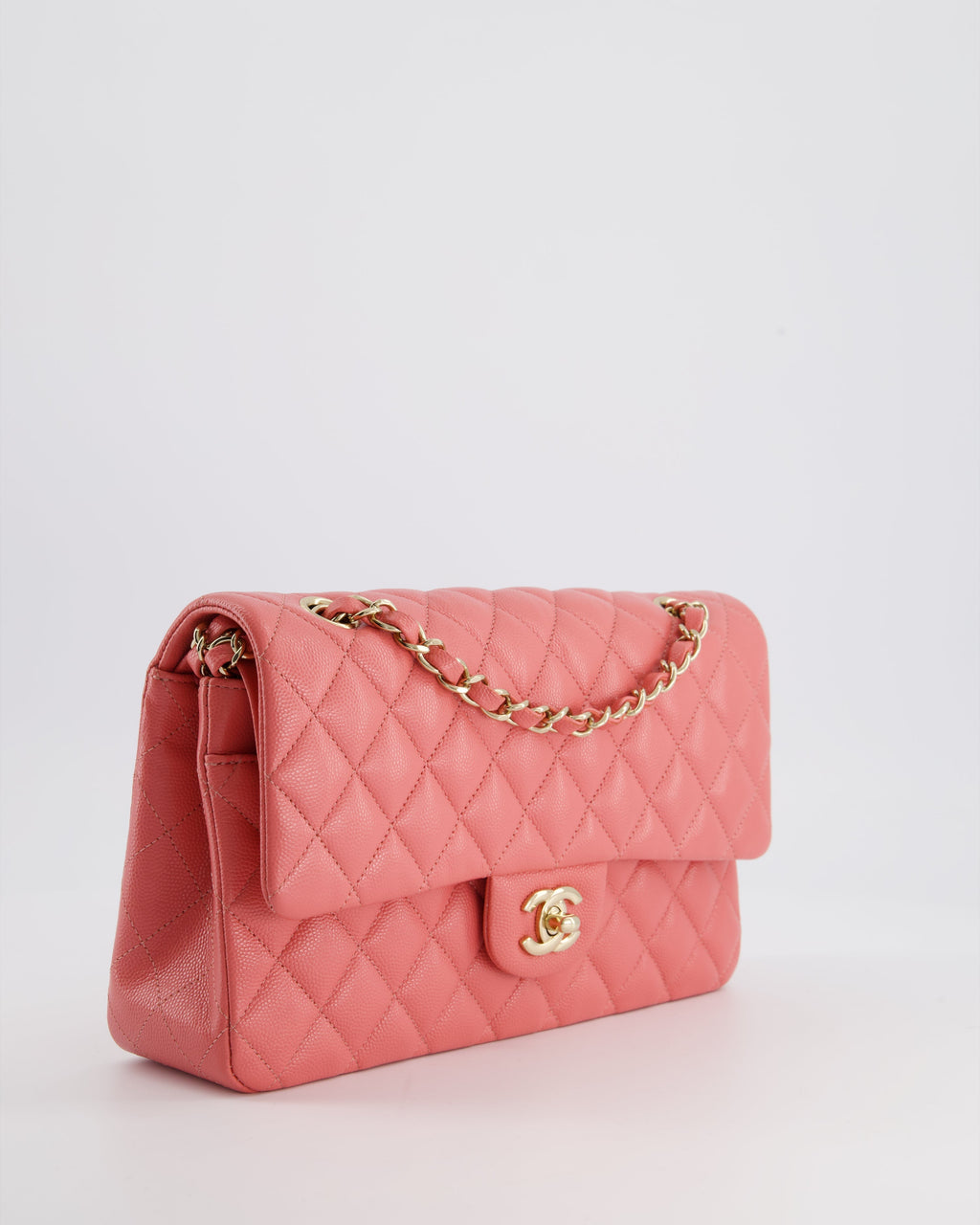 Chanel Medium Pink Classic Double Flap Bag in Caviar Leather with Gold Hardware