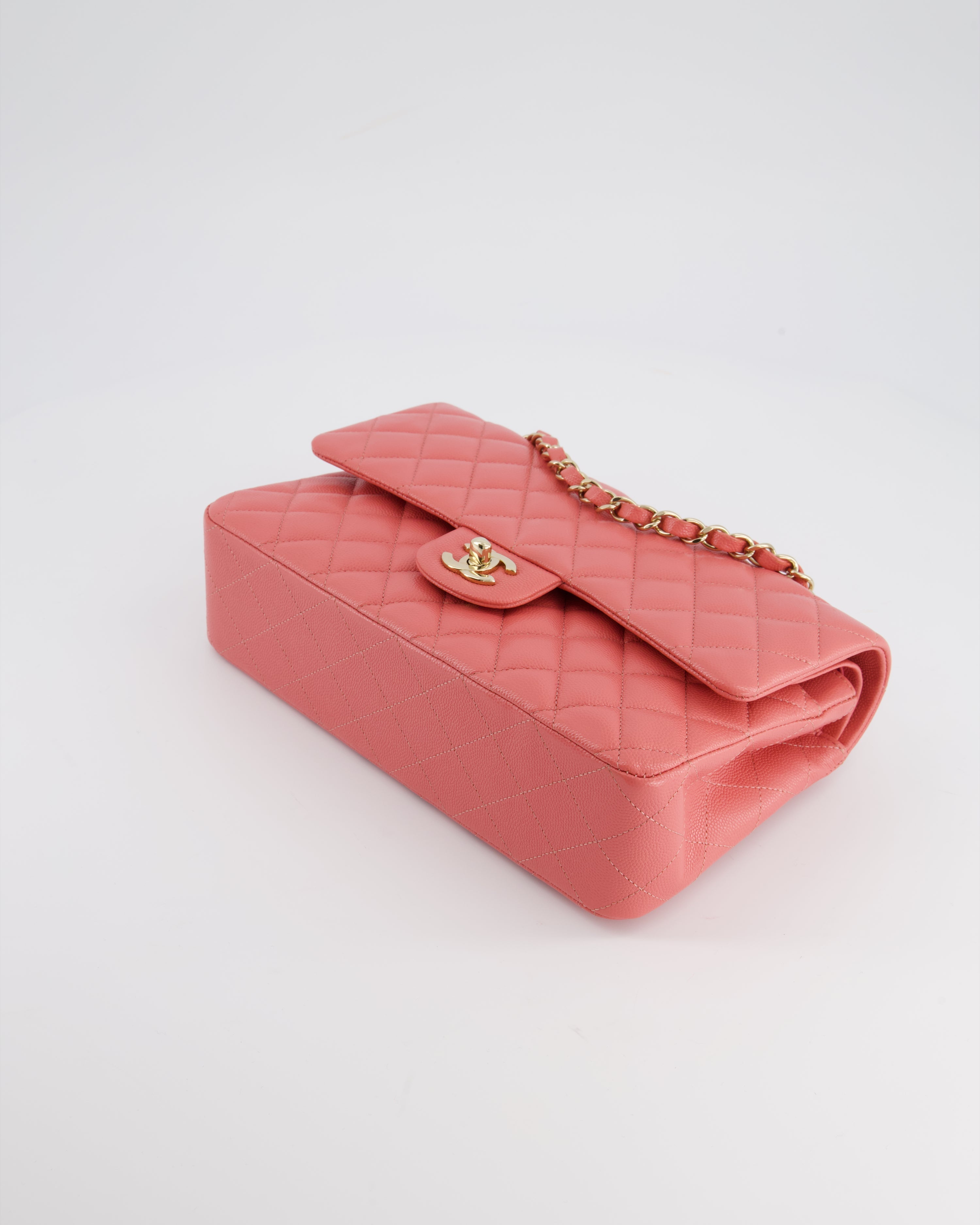 Chanel Medium Pink Classic Double Flap Bag in Caviar Leather with Gold Hardware