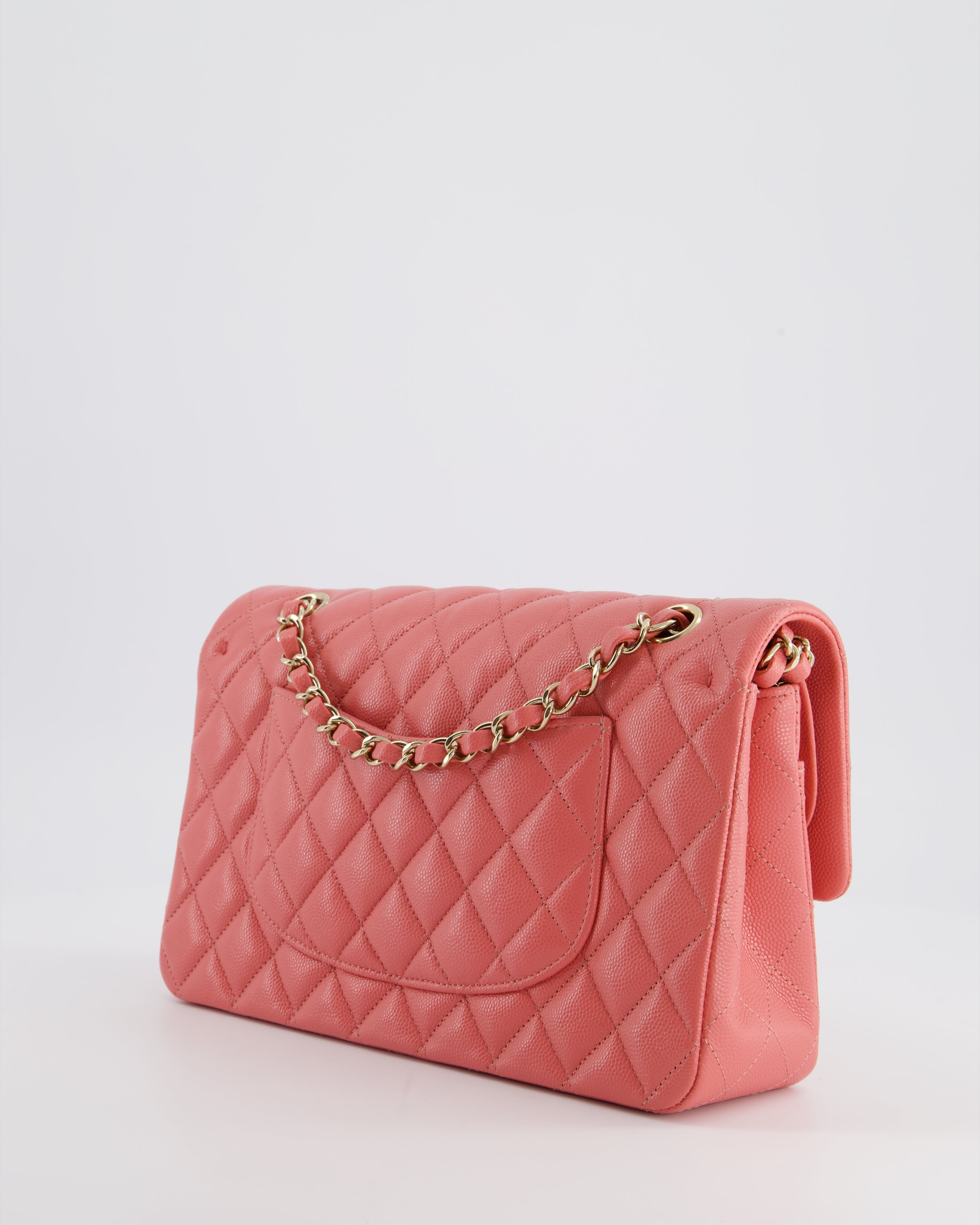 Chanel Medium Pink Classic Double Flap Bag in Caviar Leather with Gold Hardware