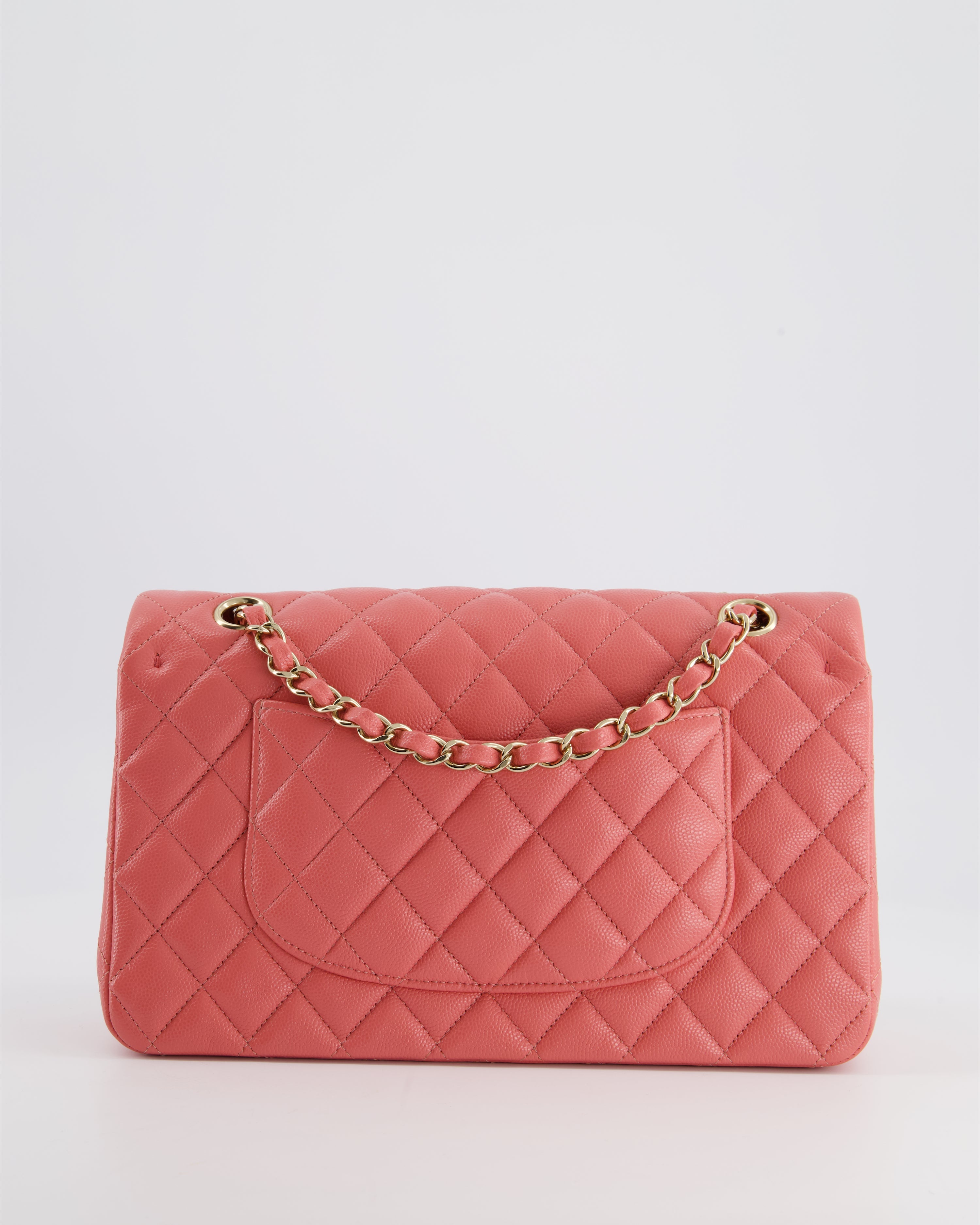 Chanel Medium Pink Classic Double Flap Bag in Caviar Leather with Gold Hardware