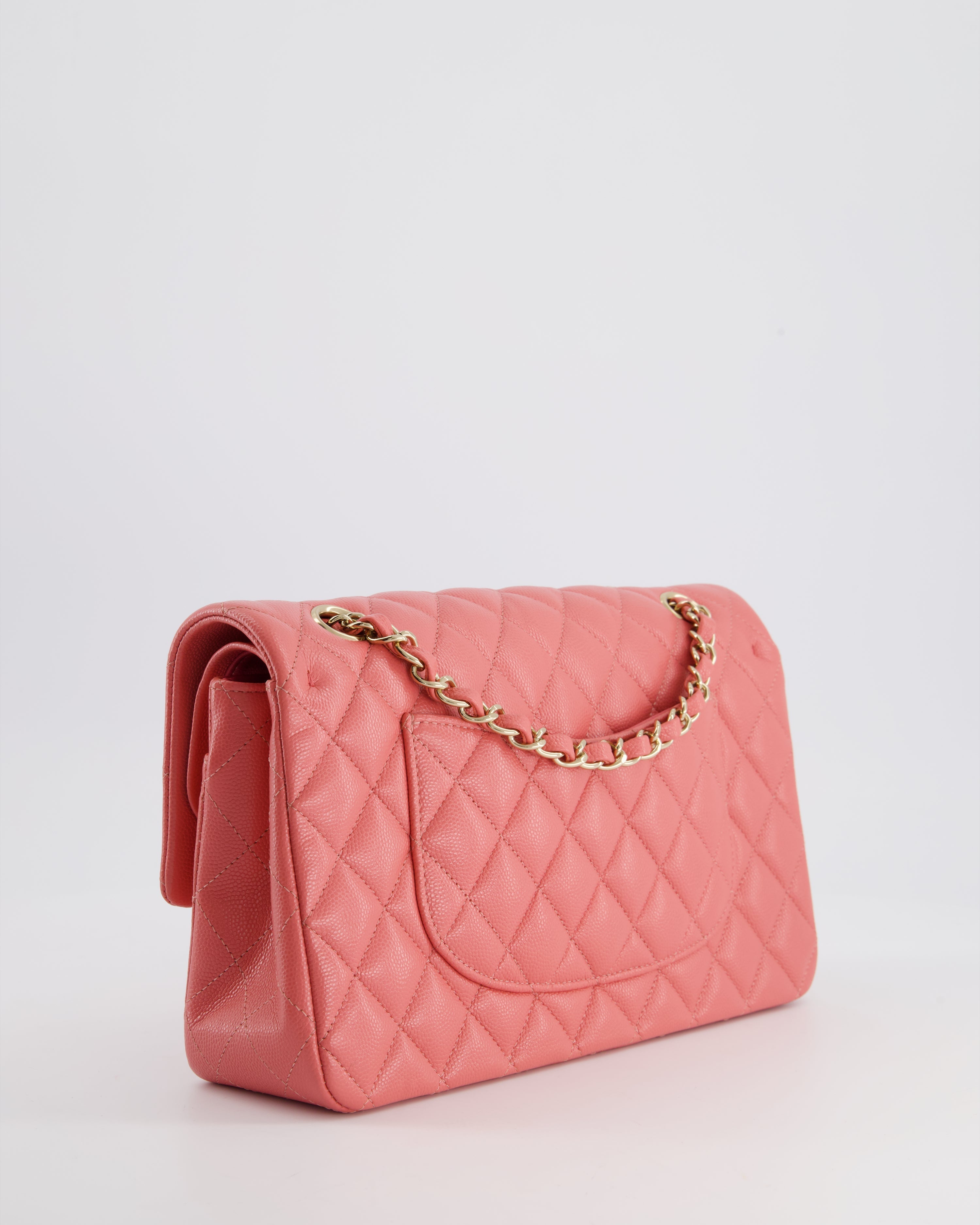 Chanel Medium Pink Classic Double Flap Bag in Caviar Leather with Gold Hardware