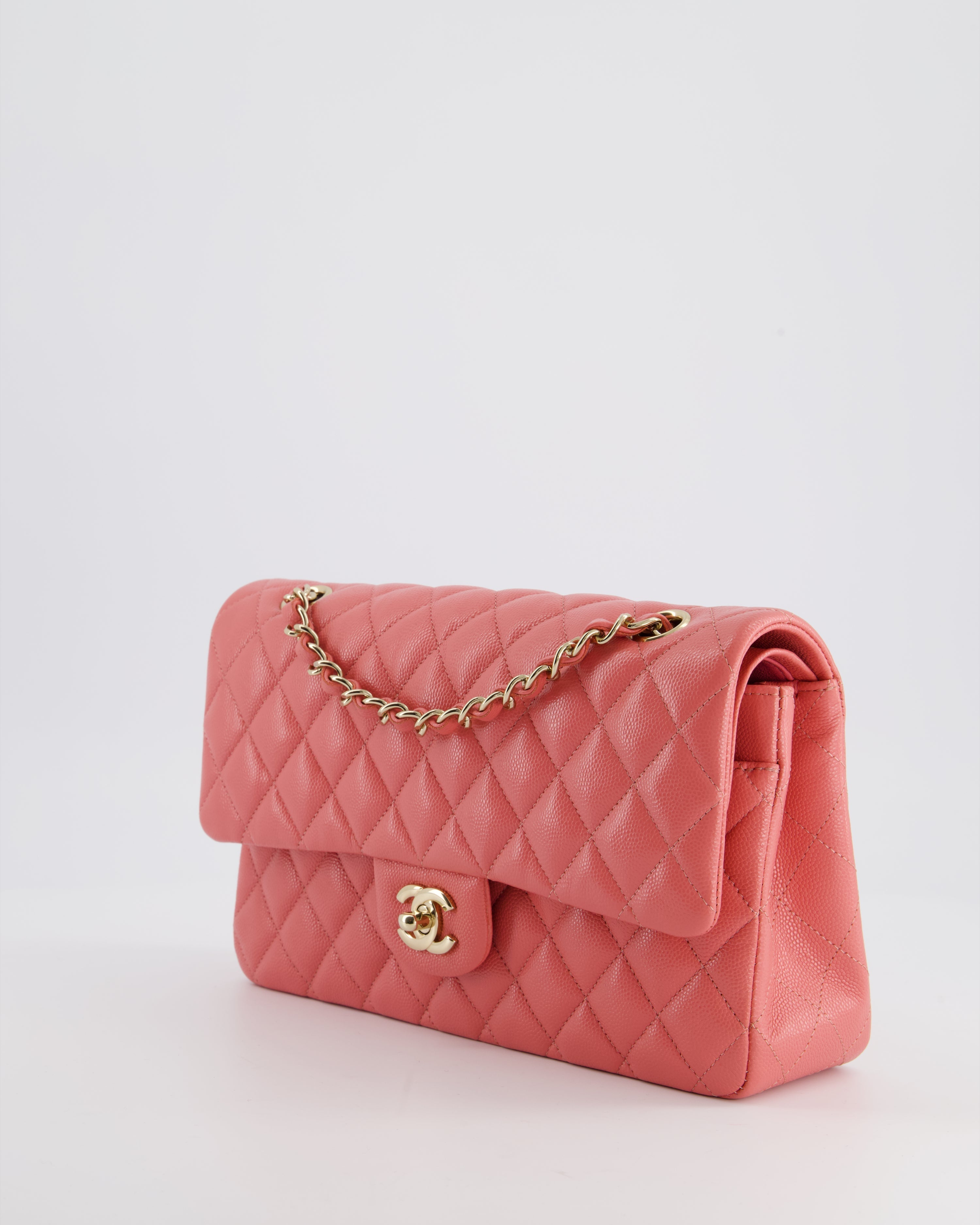 Chanel Medium Pink Classic Double Flap Bag in Caviar Leather with Gold Hardware