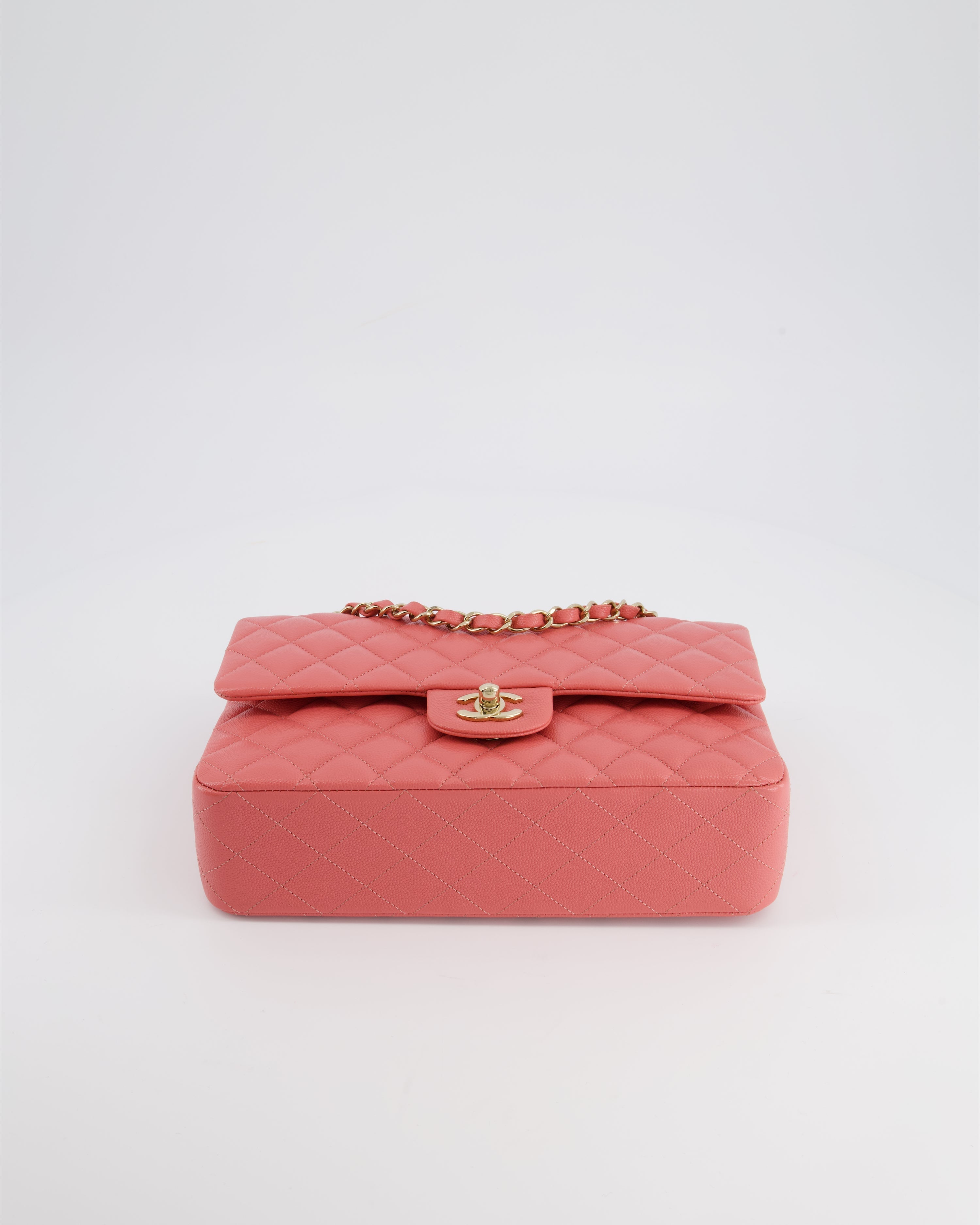 Chanel Medium Pink Classic Double Flap Bag in Caviar Leather with Gold Hardware