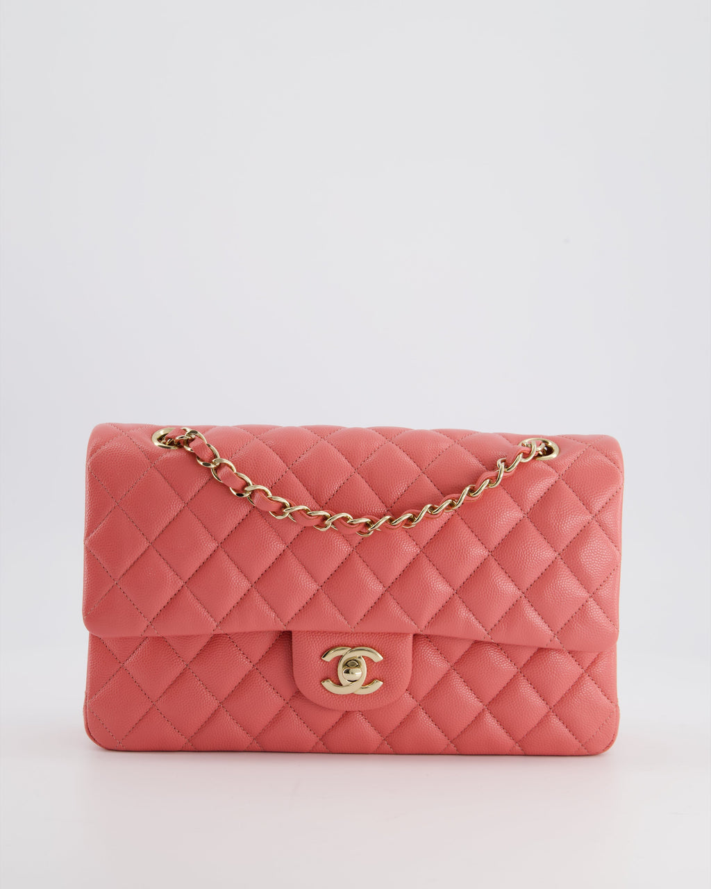 Chanel Medium Pink Classic Double Flap Bag in Caviar Leather with Gold Hardware