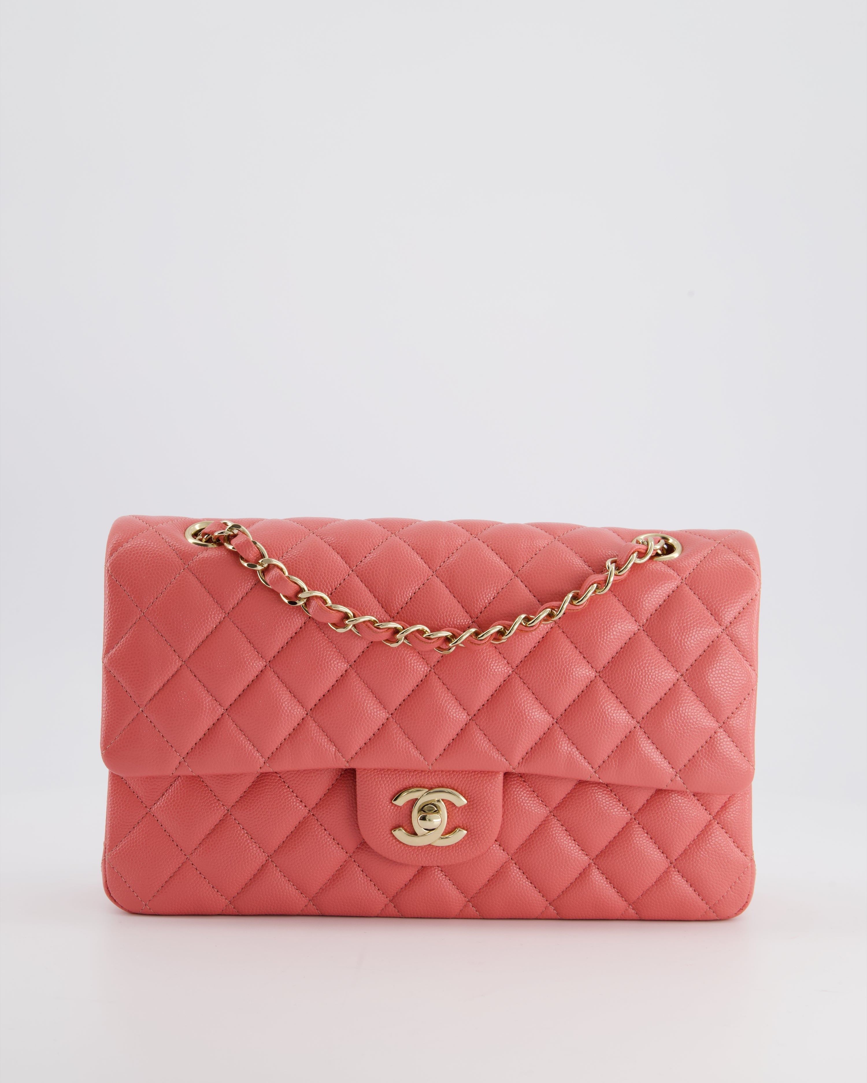 Chanel Medium Pink Classic Double Flap Bag in Caviar Leather with Gold Hardware