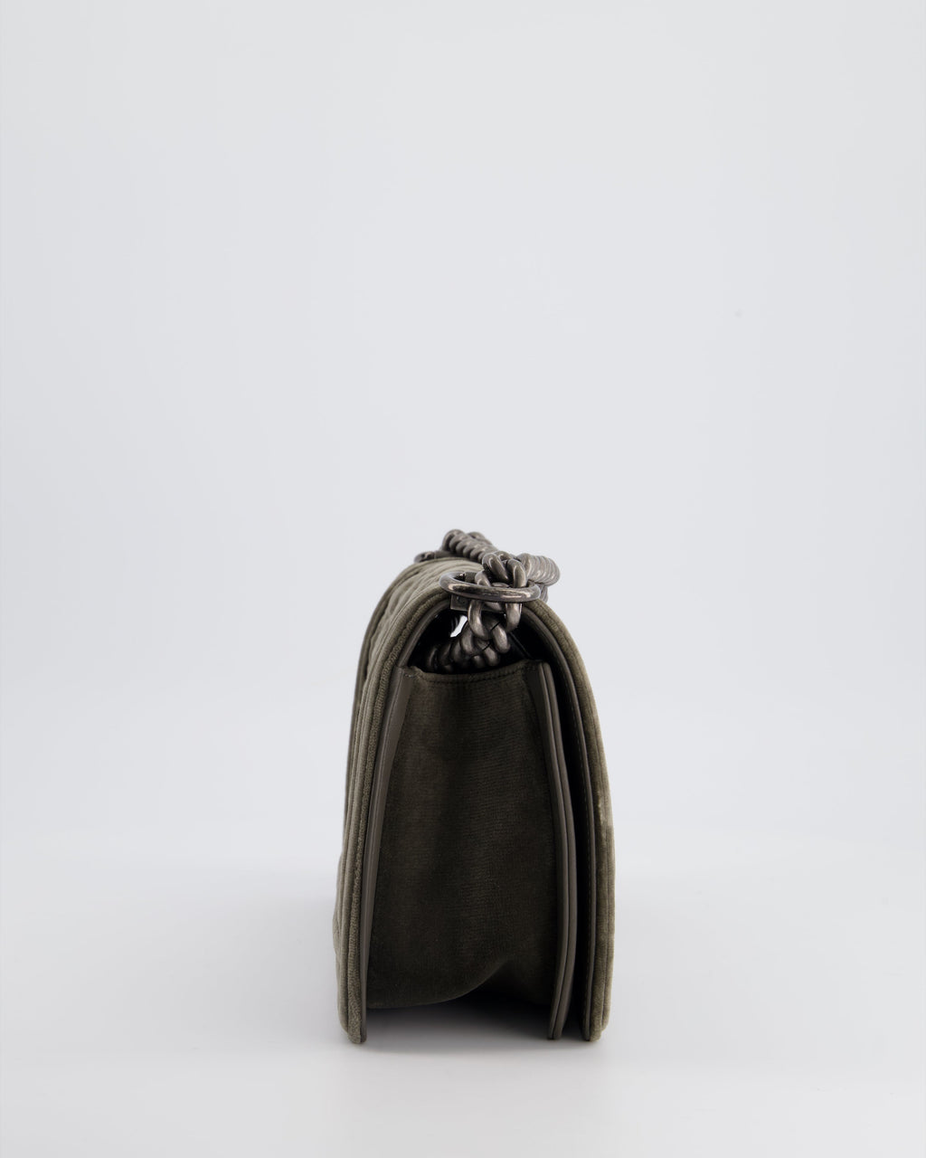 Chanel Medium Charcoal Grey Velvet Boy Bag with Contrast Stitching and Ruthenium Hardware Bag