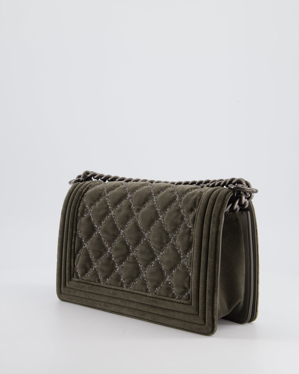 Chanel Medium Charcoal Grey Velvet Boy Bag with Contrast Stitching and Ruthenium Hardware Bag