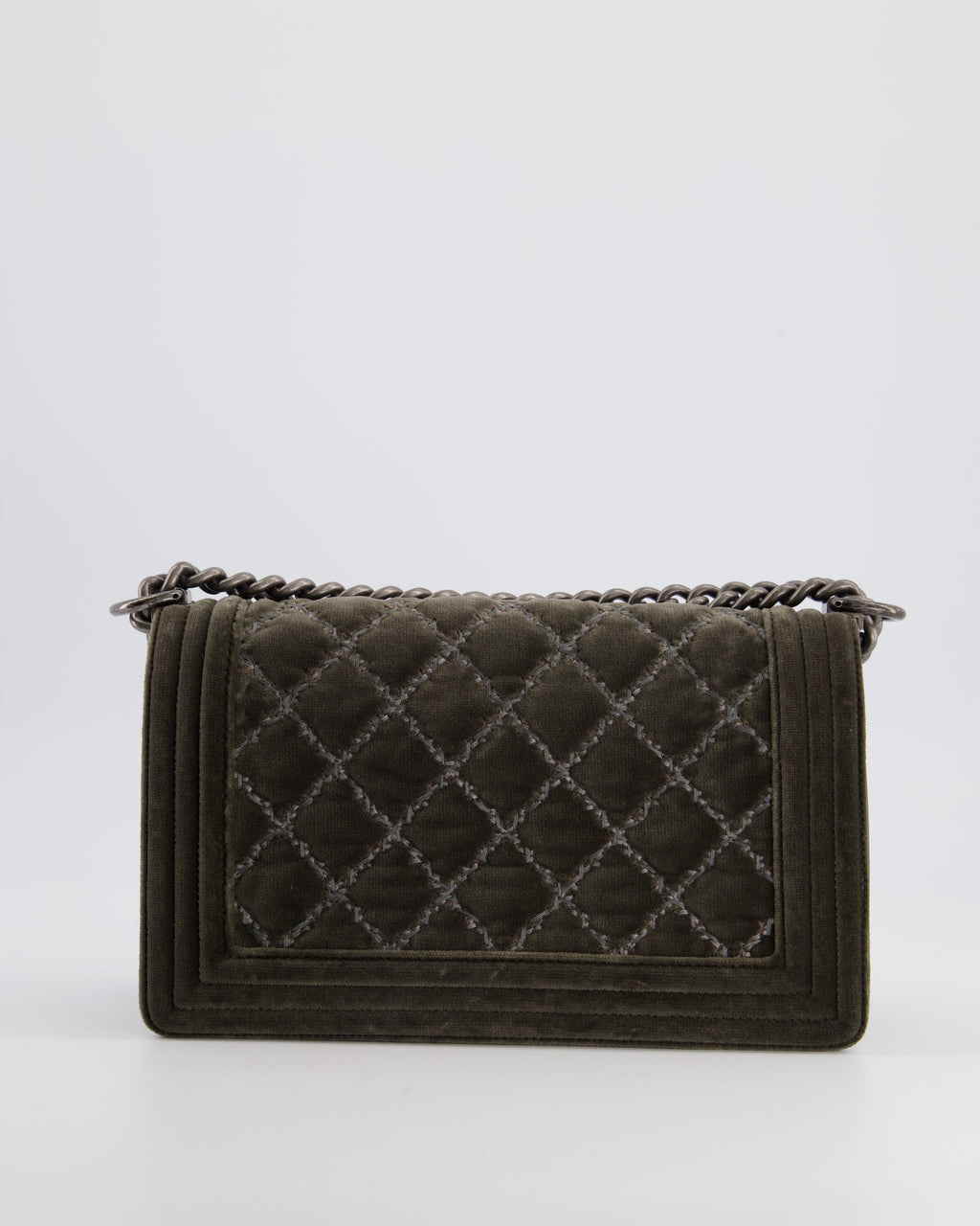 Chanel Medium Charcoal Grey Velvet Boy Bag with Contrast Stitching and Ruthenium Hardware Bag