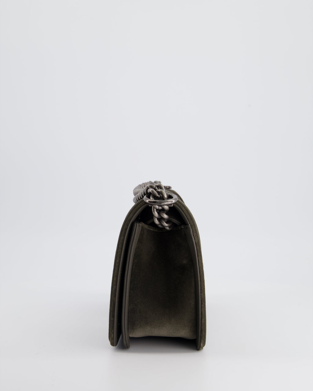 Chanel Medium Charcoal Grey Velvet Boy Bag with Contrast Stitching and Ruthenium Hardware Bag