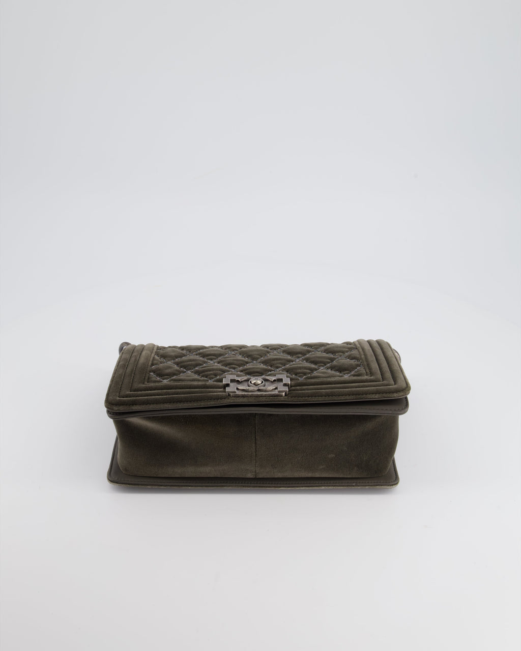 Chanel Medium Charcoal Grey Velvet Boy Bag with Contrast Stitching and Ruthenium Hardware Bag