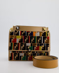 Fendi Leather, Velvet Shoulder Embroidered Studded Medium 'Kan I' Bag with Gold Hardware