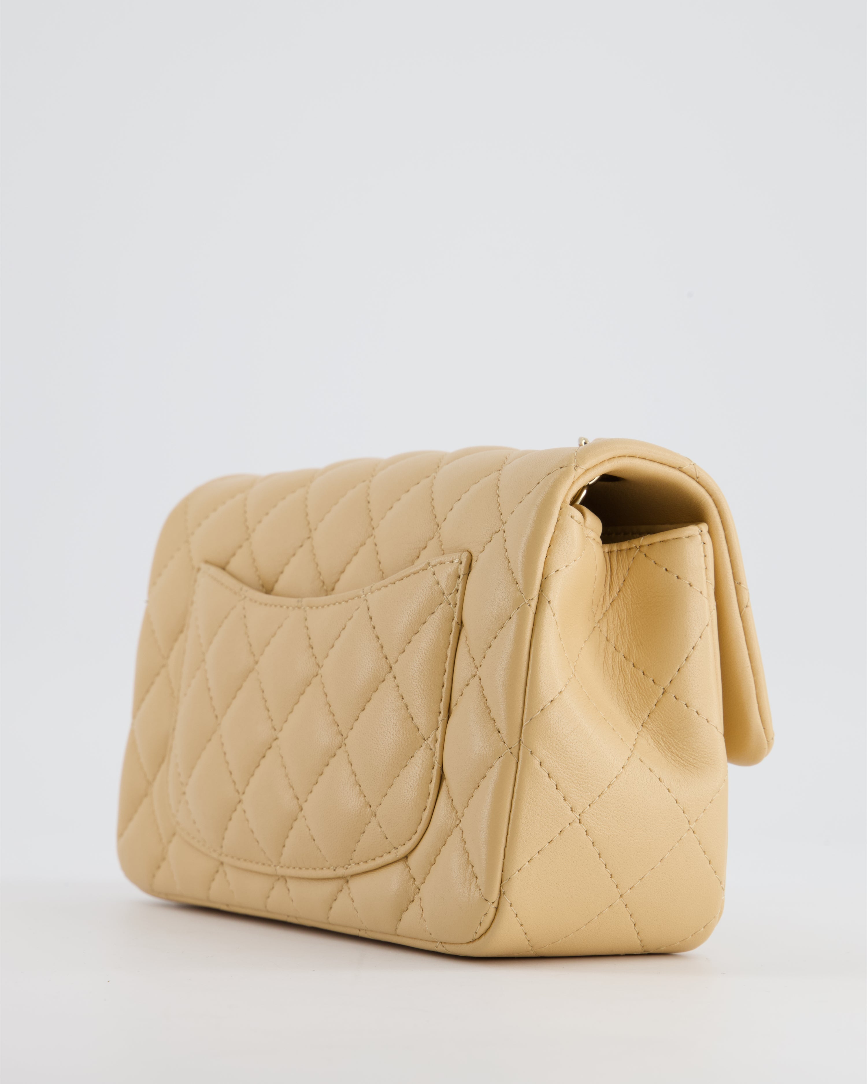 Chanel Beige Mini Rectangular Flap Bag in Lambskin Leather with Gold Hardware