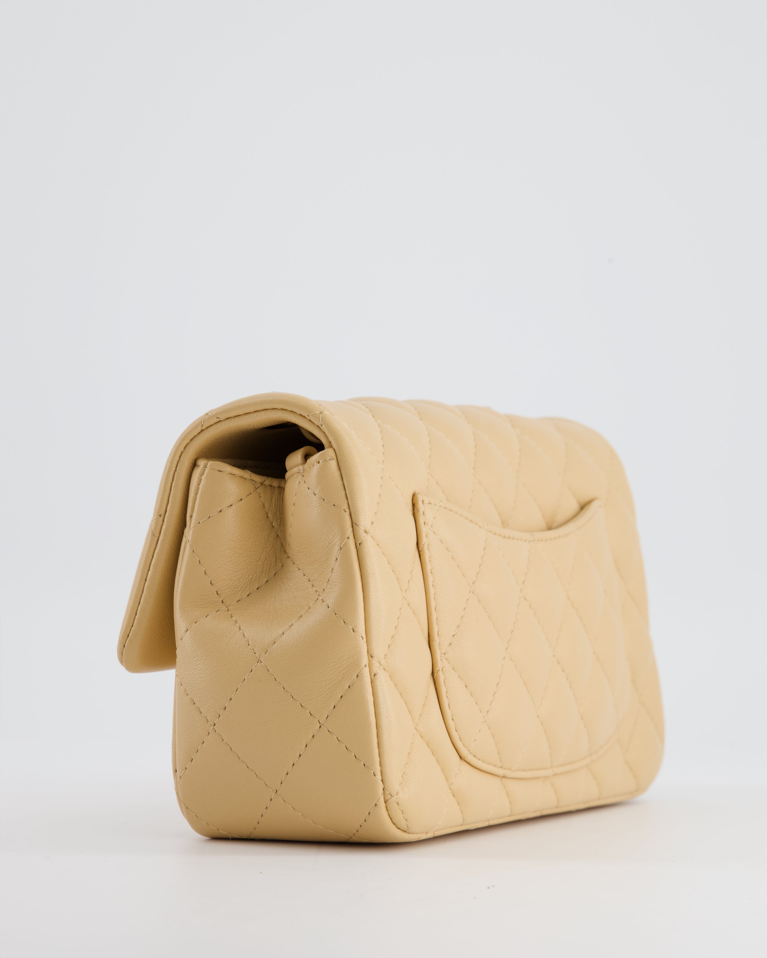Chanel Beige Mini Rectangular Flap Bag in Lambskin Leather with Gold Hardware