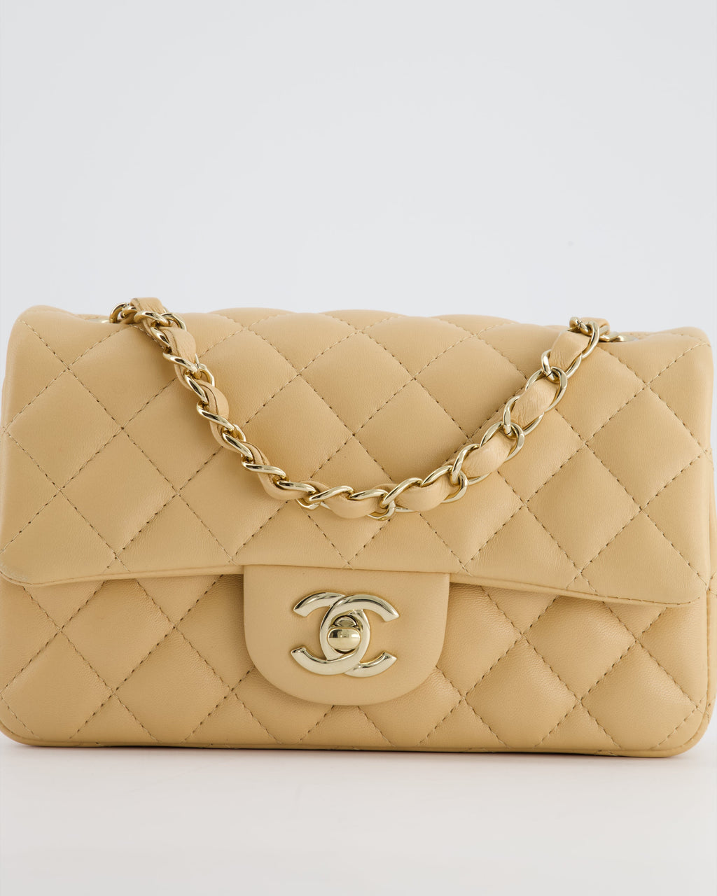 Chanel Beige Mini Rectangular Flap Bag in Lambskin Leather with Gold Hardware