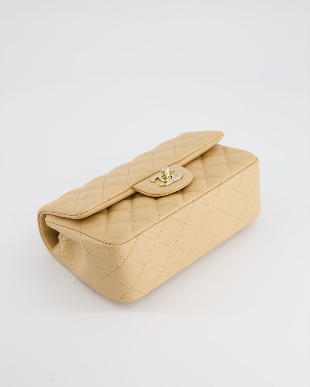 Chanel Beige Mini Rectangular Flap Bag in Lambskin Leather with Gold Hardware
