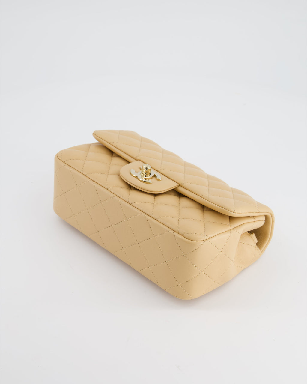 Chanel Beige Mini Rectangular Flap Bag in Lambskin Leather with Gold Hardware