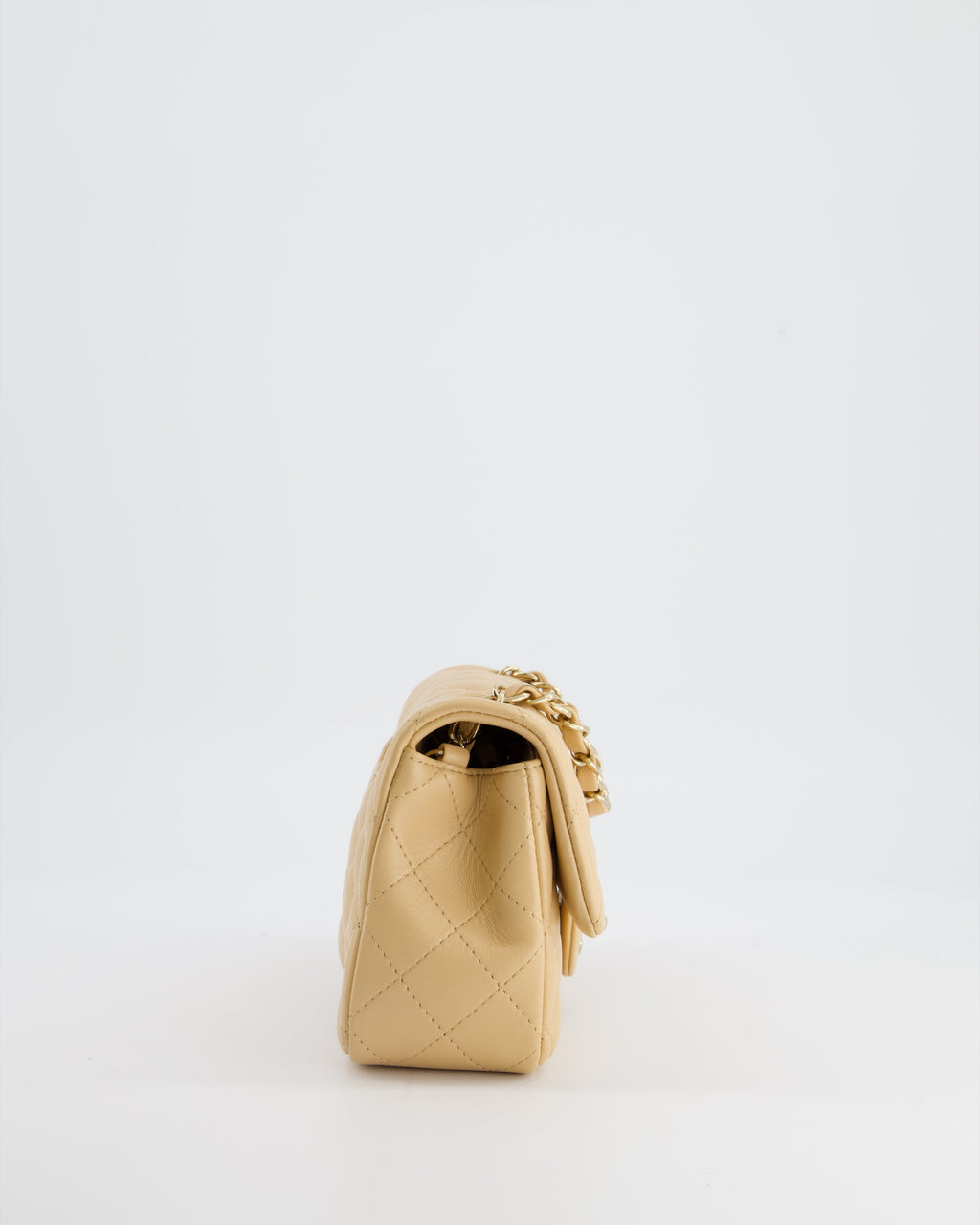 Chanel Beige Mini Rectangular Flap Bag in Lambskin Leather with Gold Hardware
