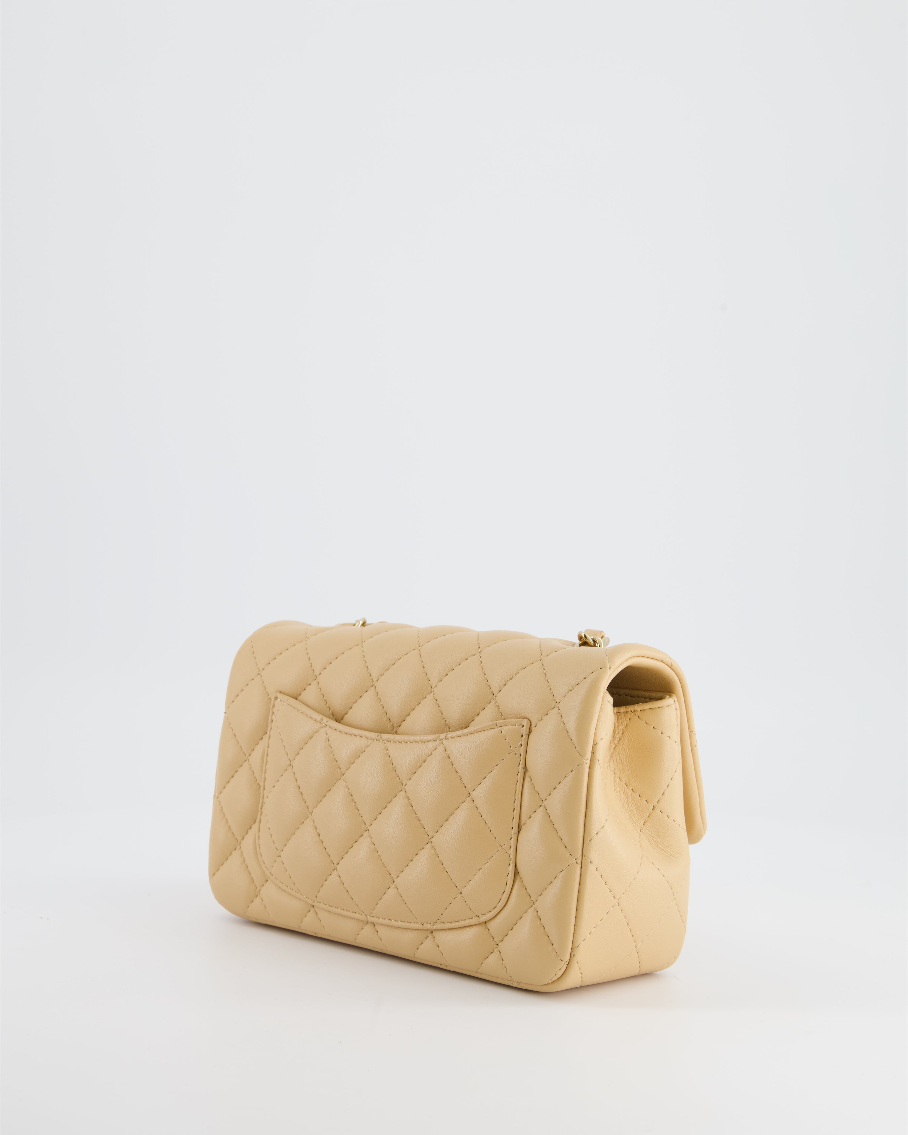 Chanel Beige Mini Rectangular Flap Bag in Lambskin Leather with Gold Hardware