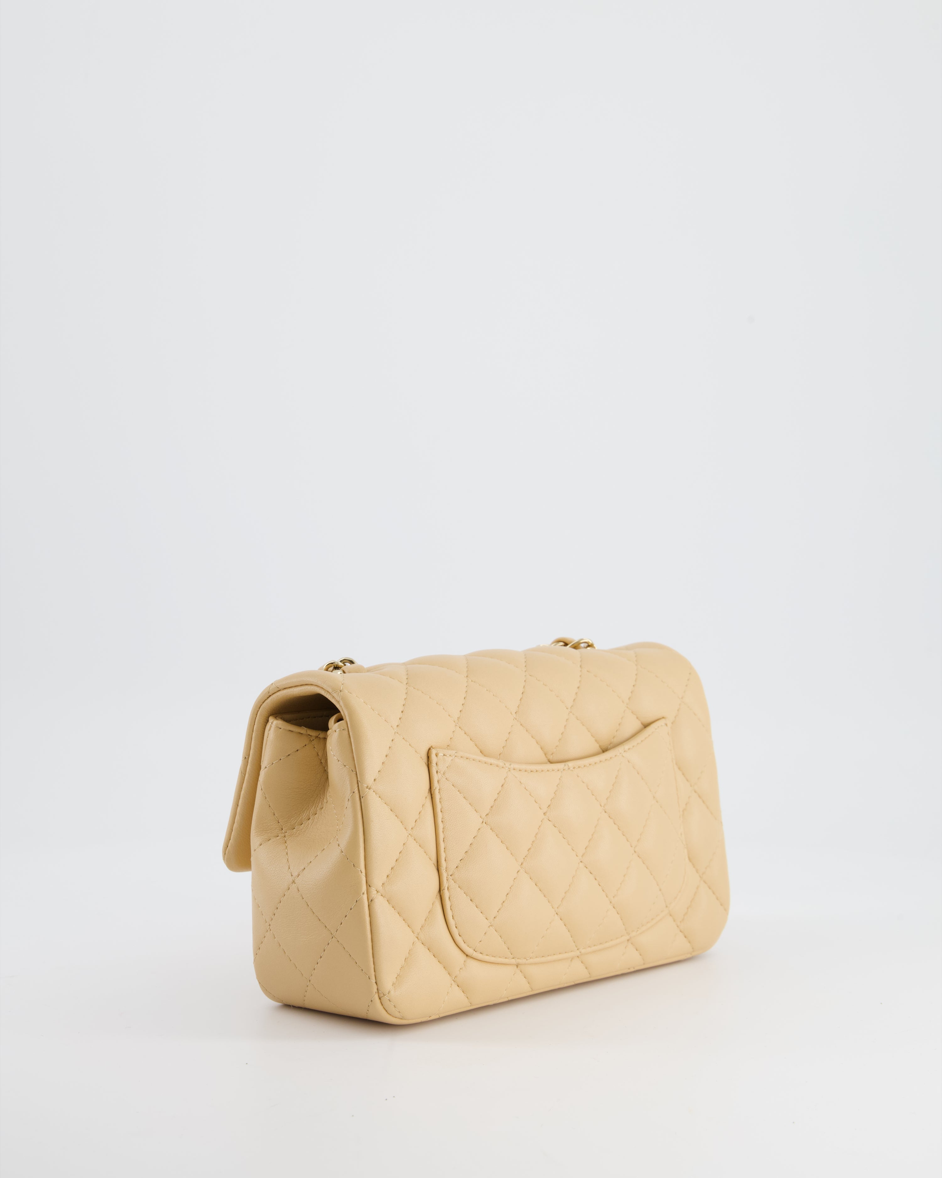 Chanel Beige Mini Rectangular Flap Bag in Lambskin Leather with Gold Hardware