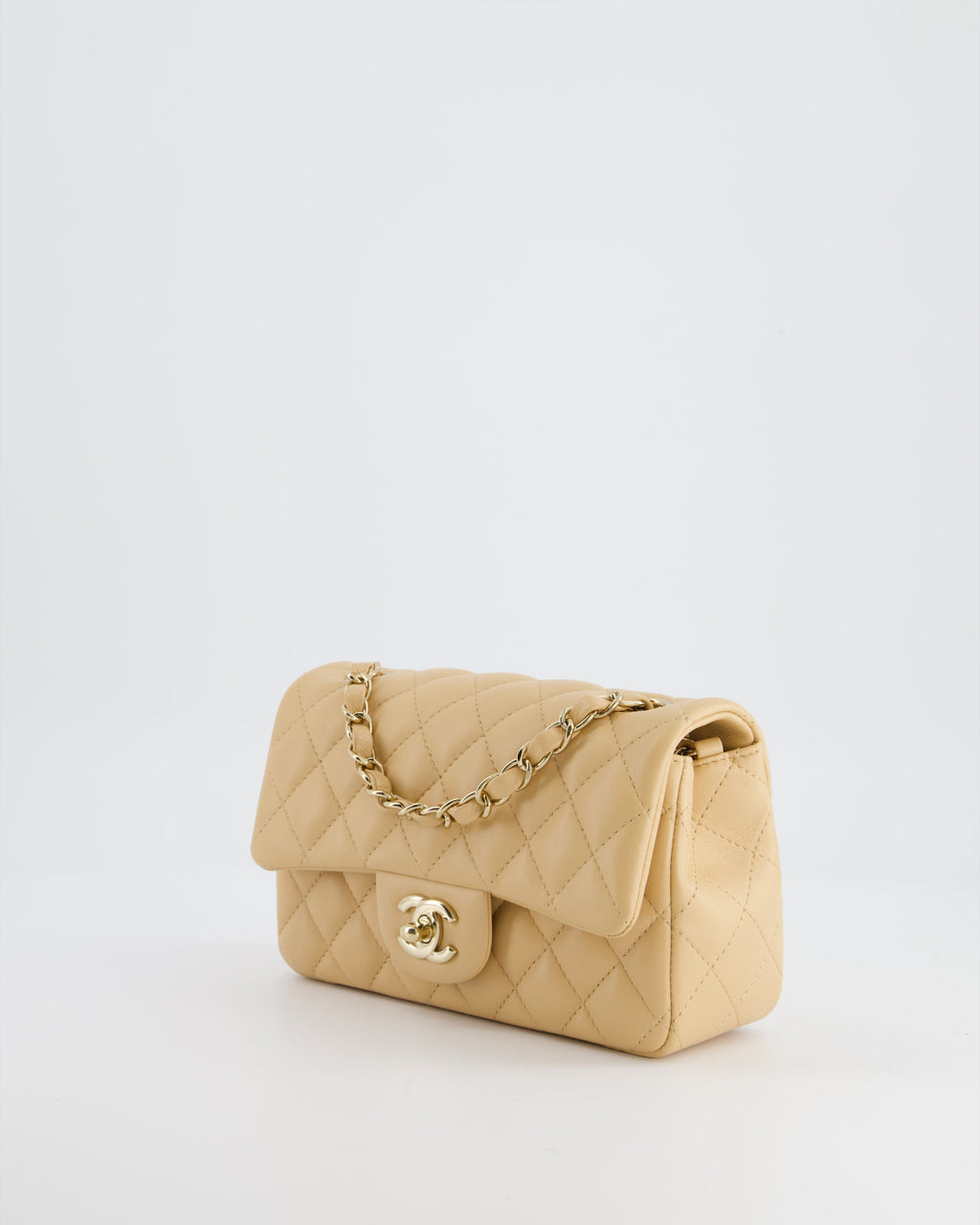 Chanel Beige Mini Rectangular Flap Bag in Lambskin Leather with Gold Hardware