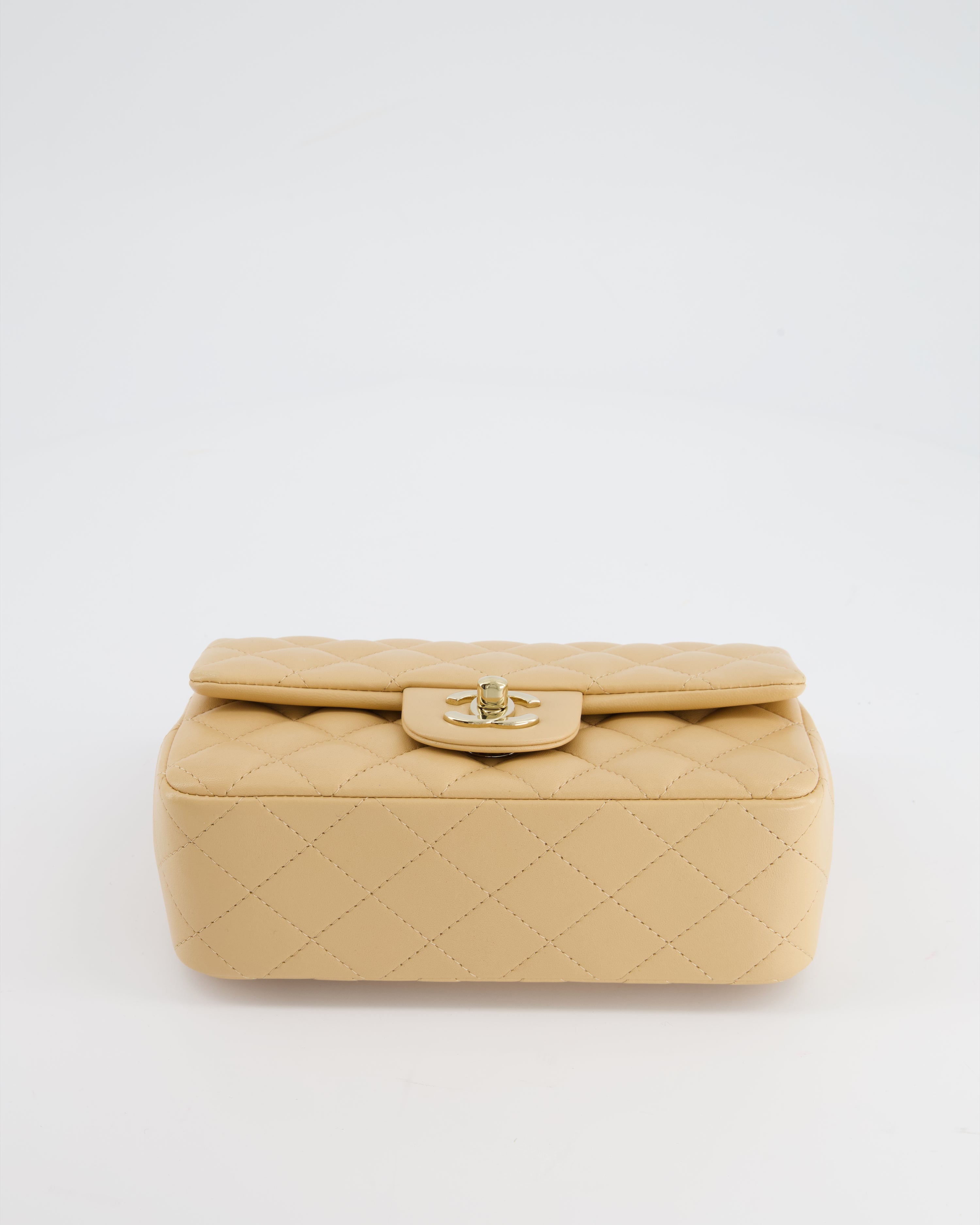 Chanel Beige Mini Rectangular Flap Bag in Lambskin Leather with Gold Hardware