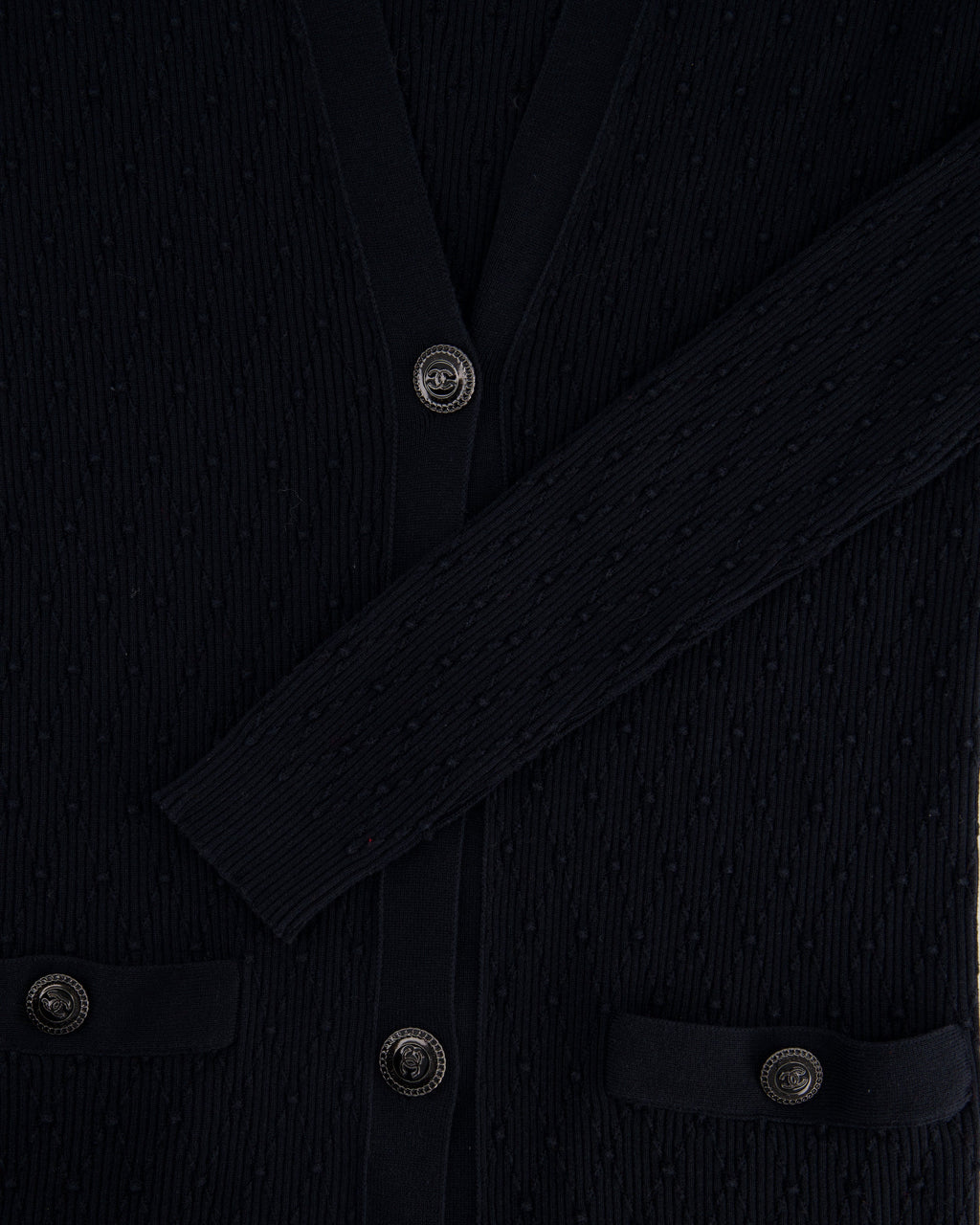 Chanel 16P Black Ribbed Cardigan with Shoulder Button Detail FR 34 (UK 6) RRP £2,450