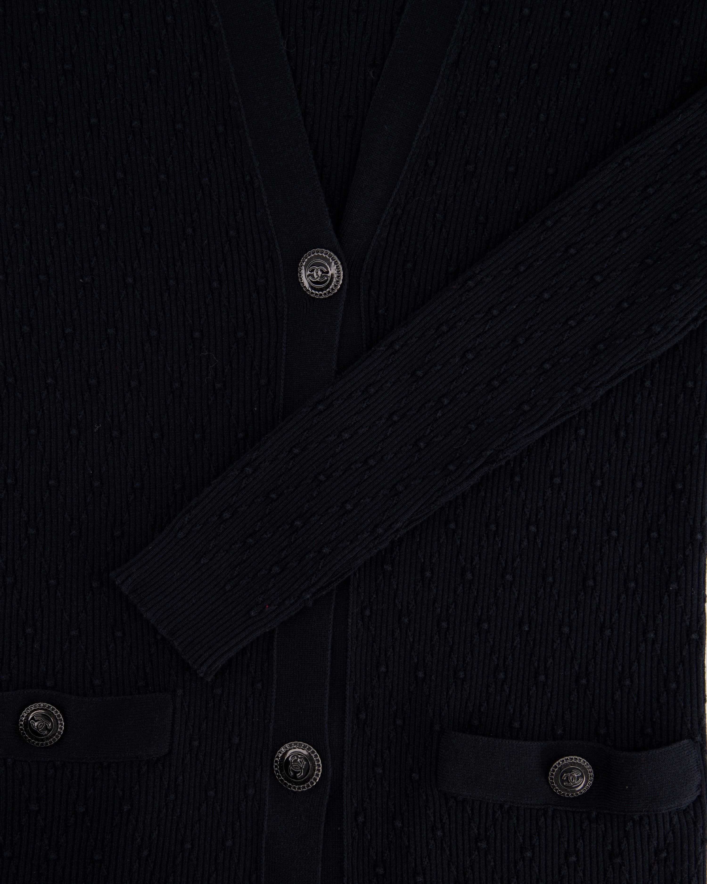 Chanel 16P Black Ribbed Cardigan with Shoulder Button Detail FR 34 (UK 6) RRP £2,450