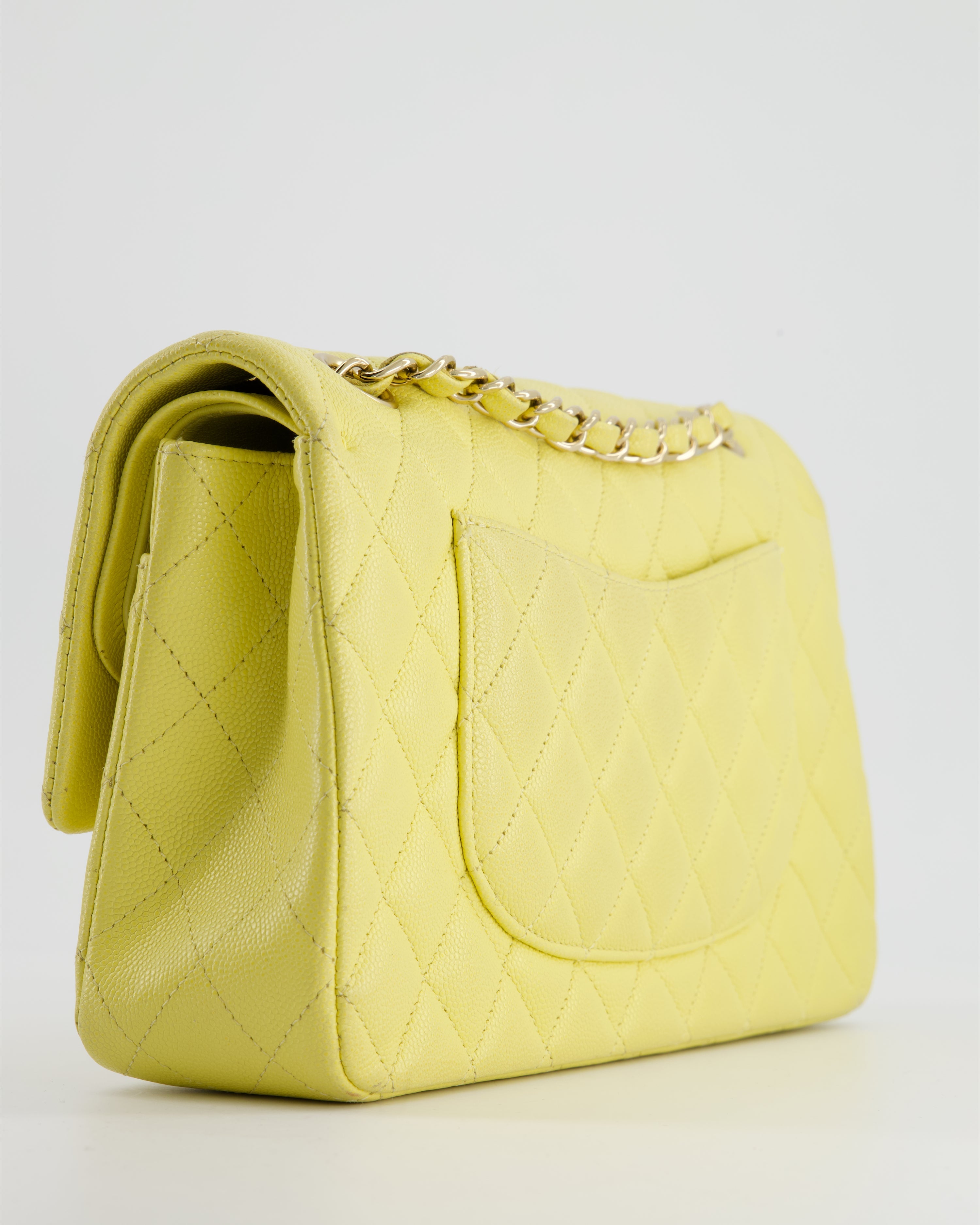 Chanel Sorbet Yellow Medium Classic Double Flap Bag in Caviar Leather with Champagne Gold Hardware