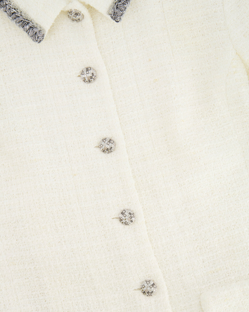 *HOT* Chanel 20S White Tweed Short-Sleeve Mini Dress with Silver Buttons and Embellishments Details FR 42 (UK 14) RRP £5,250