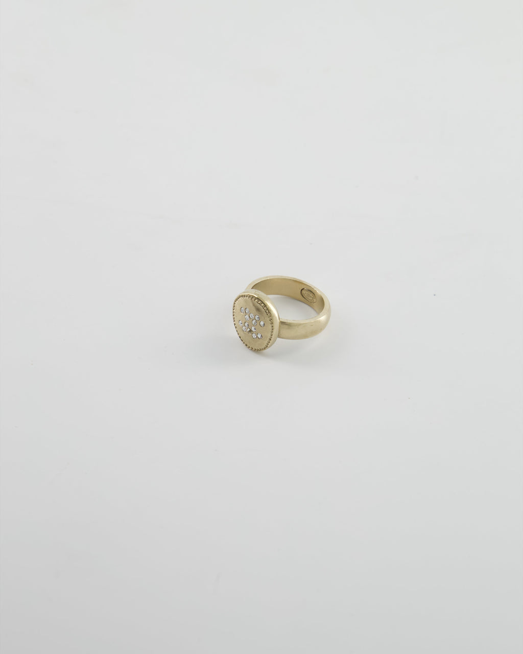 Chanel 19A Antique Champagne Gold Round Ring with Crystal CC Logo