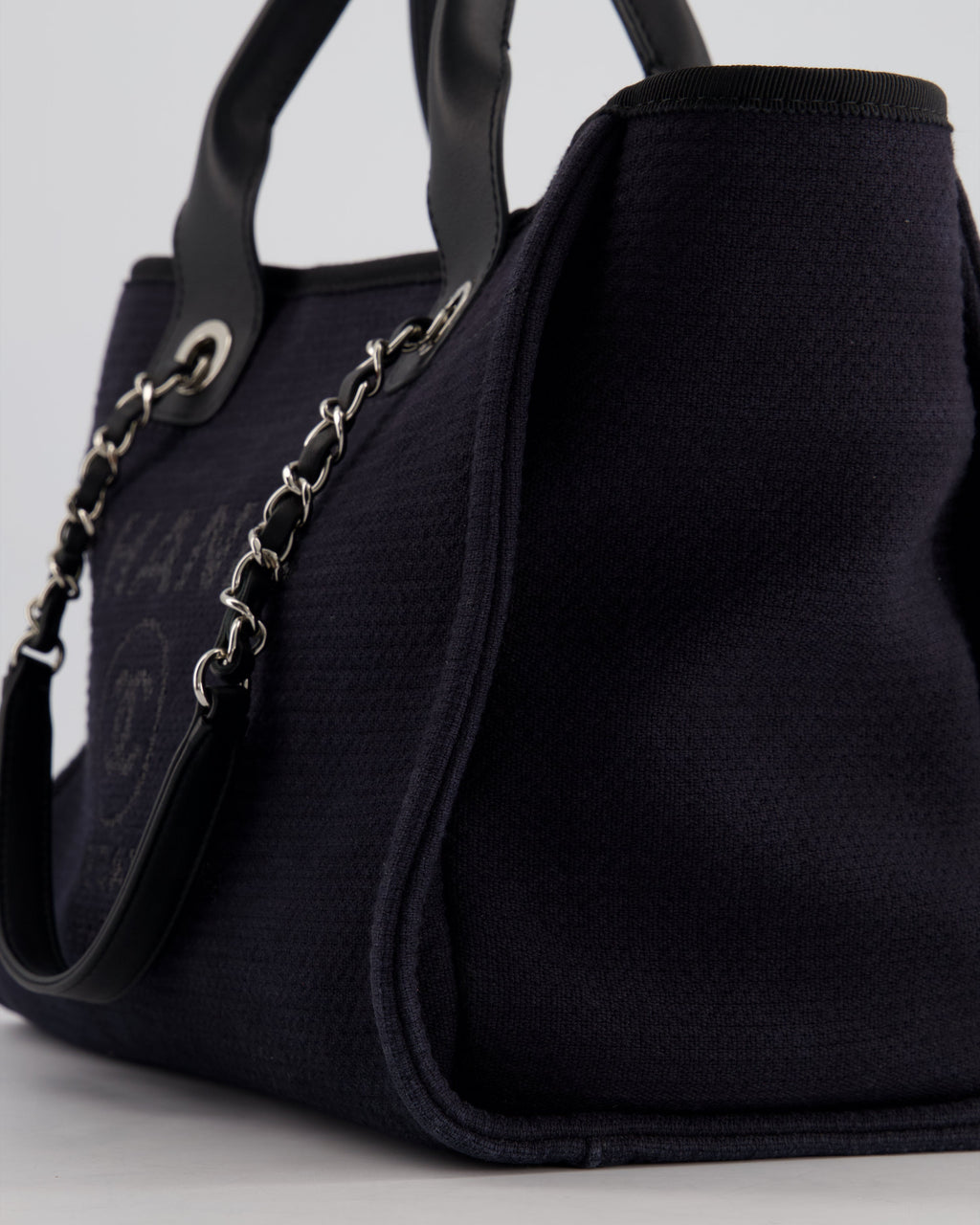 Chanel Navy & Black Small Deauville Tote Bag with Silver Hardware