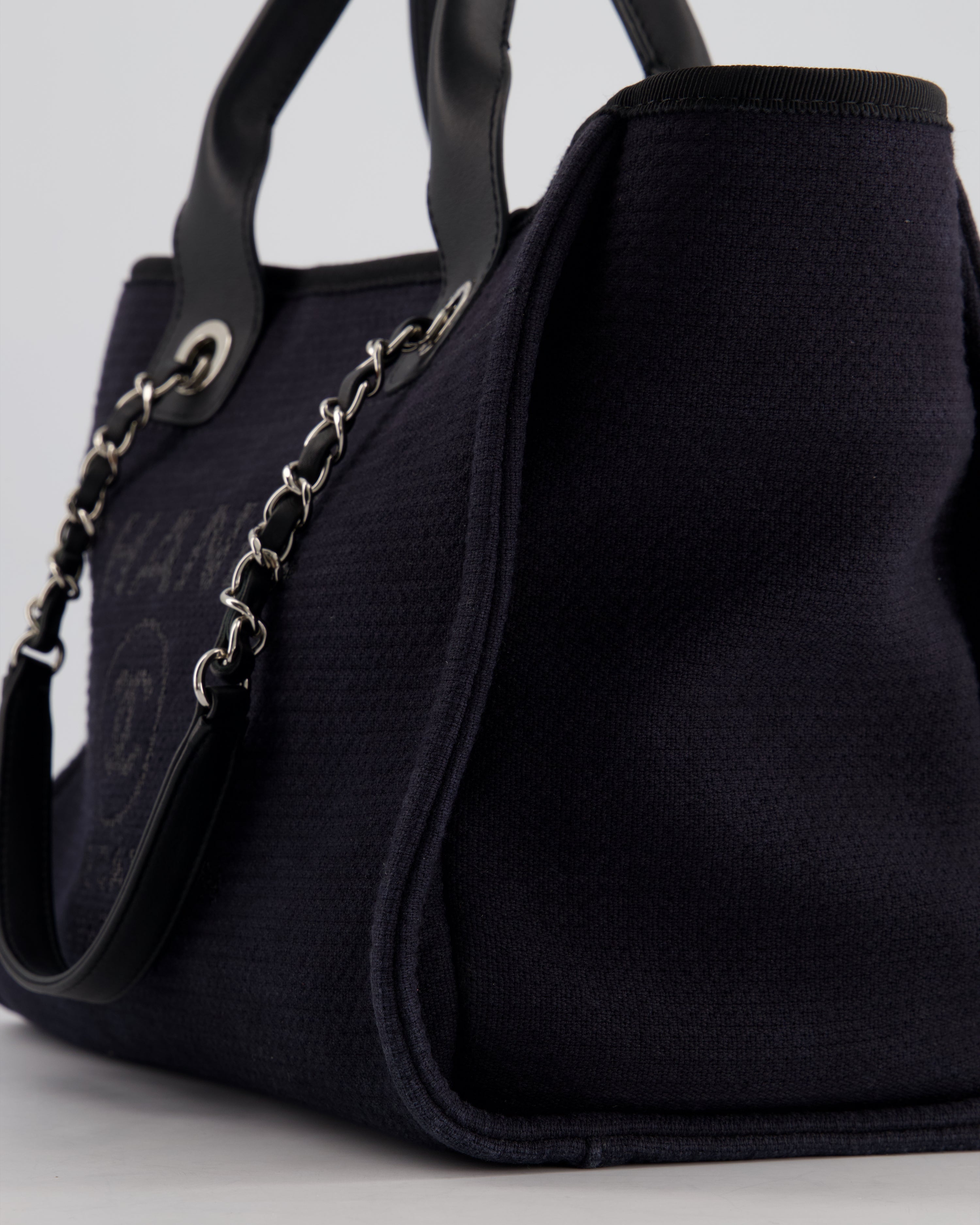 Chanel Navy & Black Small Deauville Tote Bag with Silver Hardware