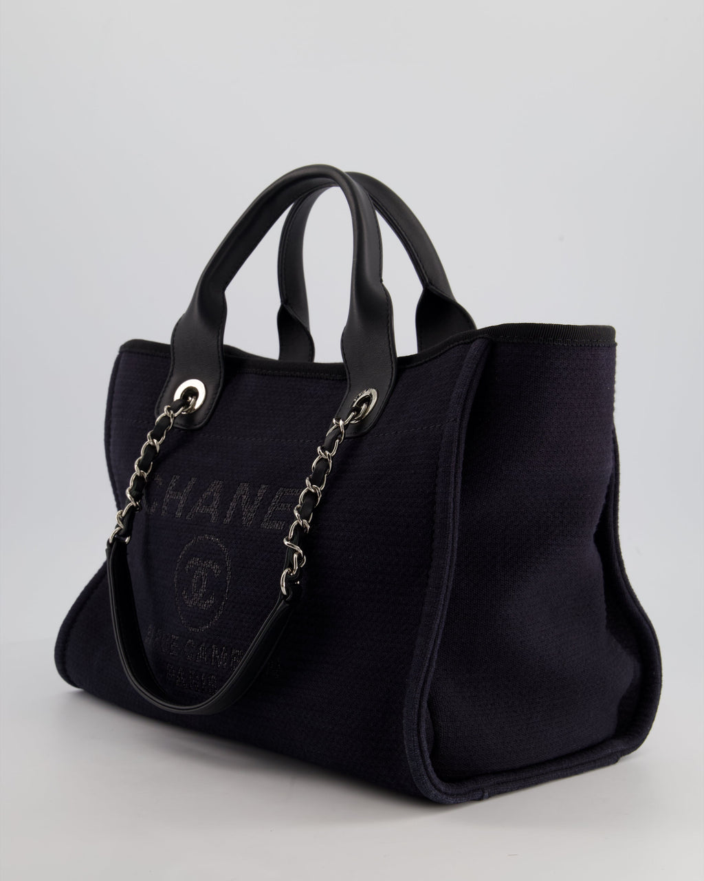 Chanel Navy & Black Small Deauville Tote Bag with Silver Hardware
