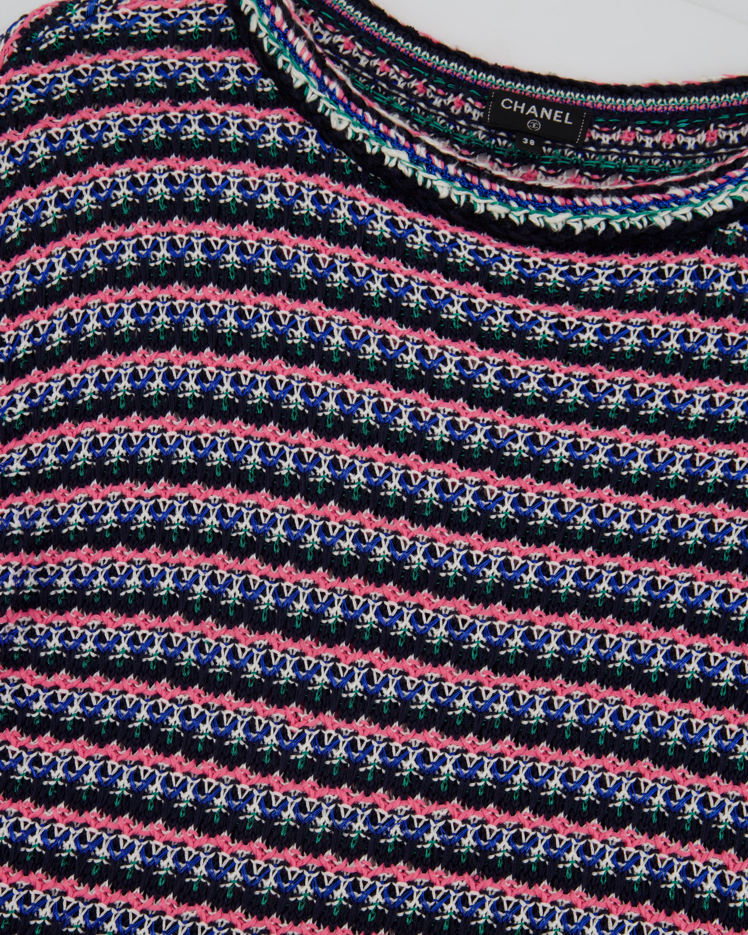 *FIRE PRICE* Chanel Pink, Black Metallic Green Mid-Sleeve Top FR 38 (UK 10)