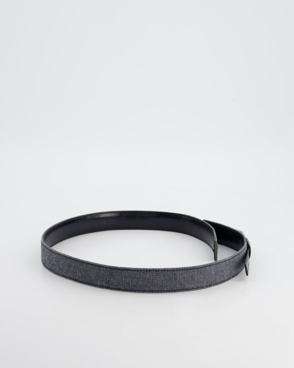 Chanel Vintage Denim & Black Leather Belt with Buckle Detail Size 75cm