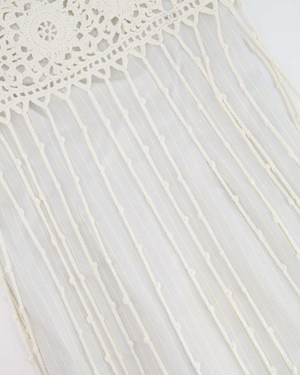 Chanel Spring 2005 Light Blue Striped Mini Dress with White Crochet Detailings Size FR 36 (UK 8)