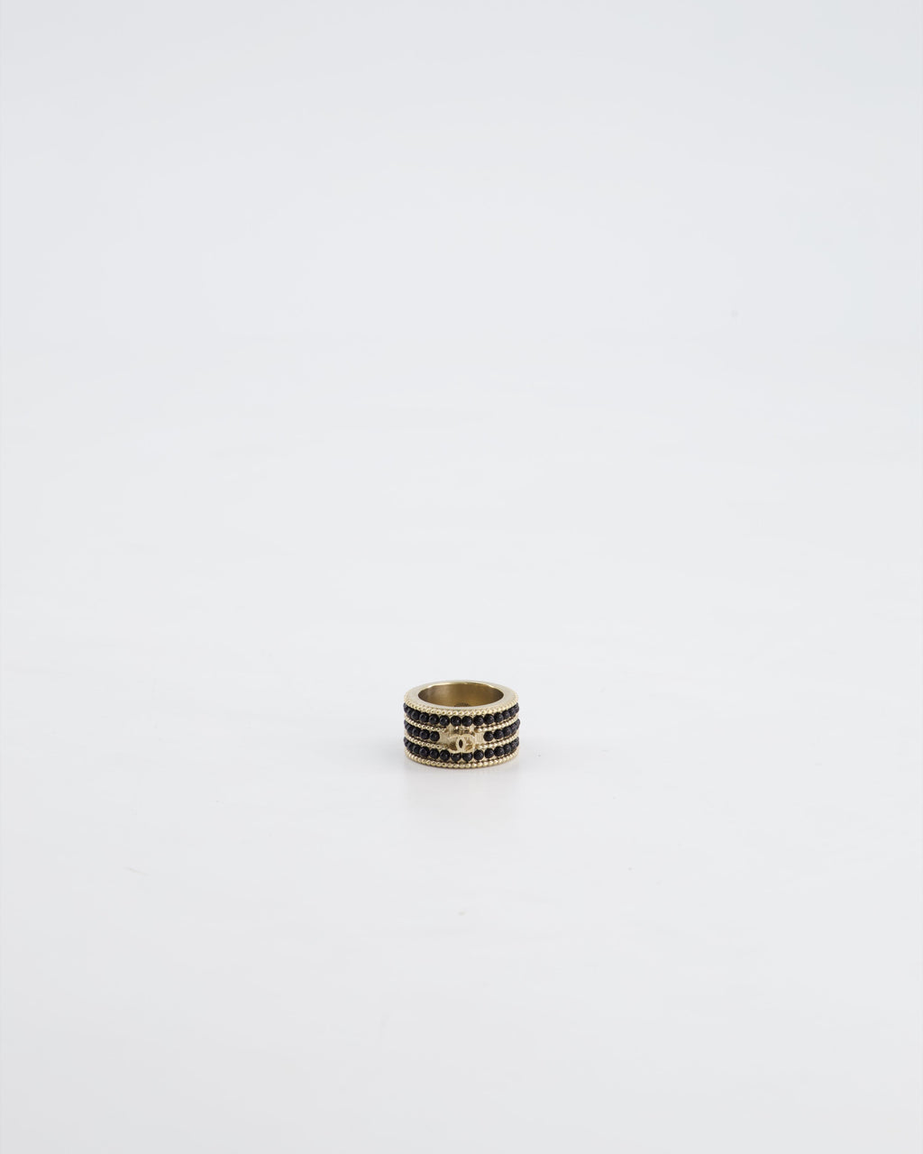 Chanel A/16 Black CC 3 Tiered Beaded Ring